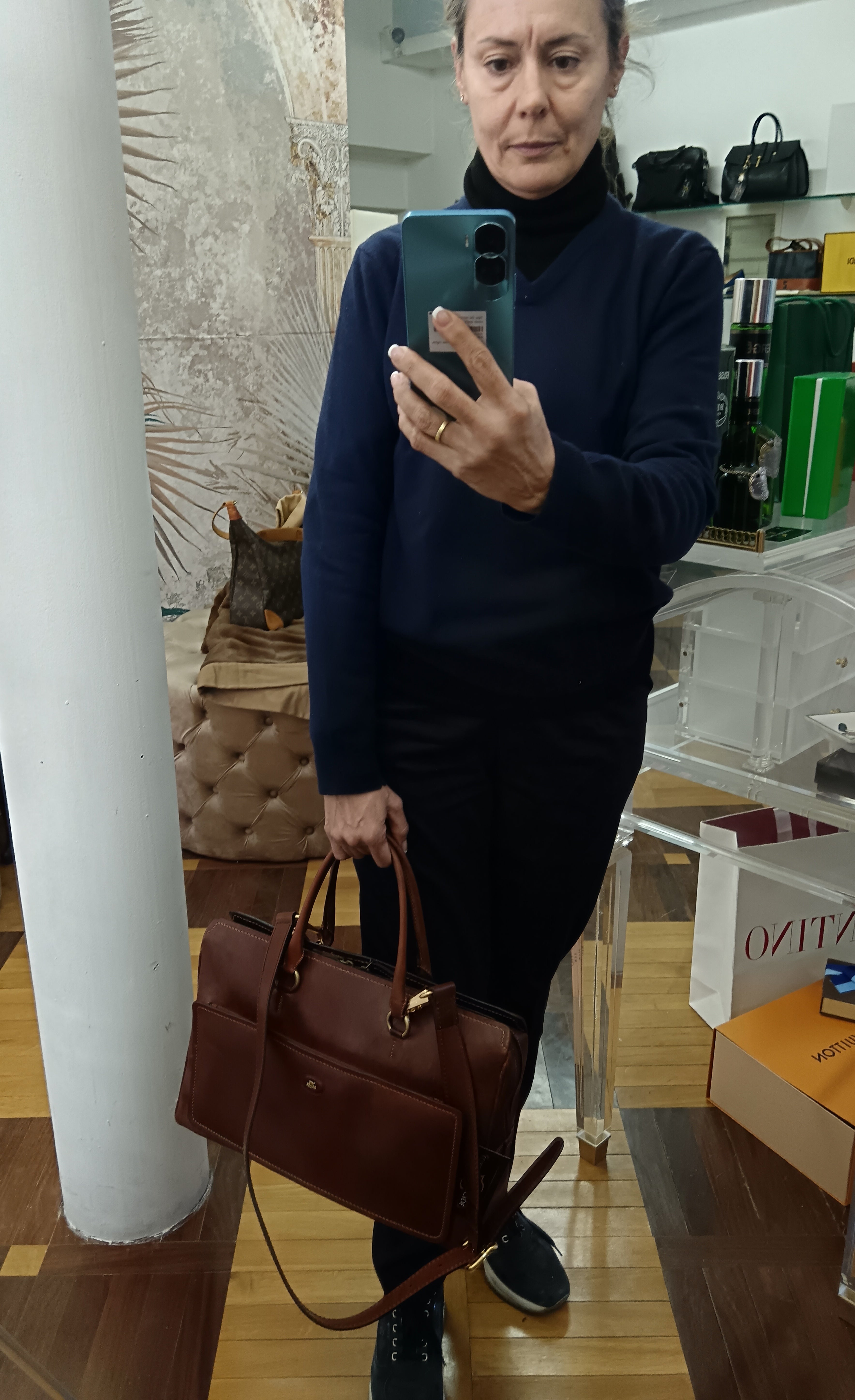 The Bridge – Borsa Cartella Donna a spalla linea Story pelle marrone