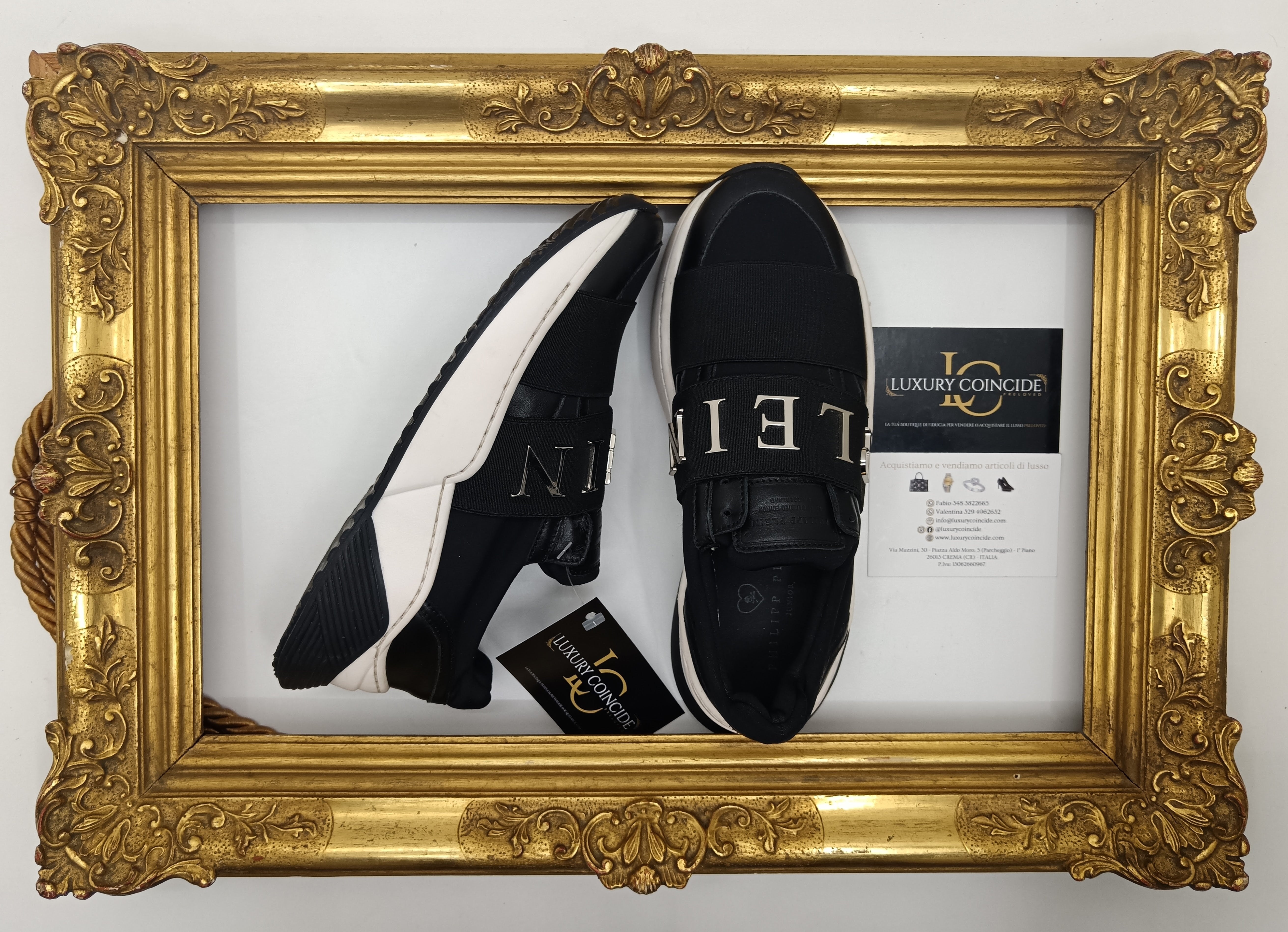 Philipp Plein – Sneakers Junior Slip On in Tessuto e Pelle Nera