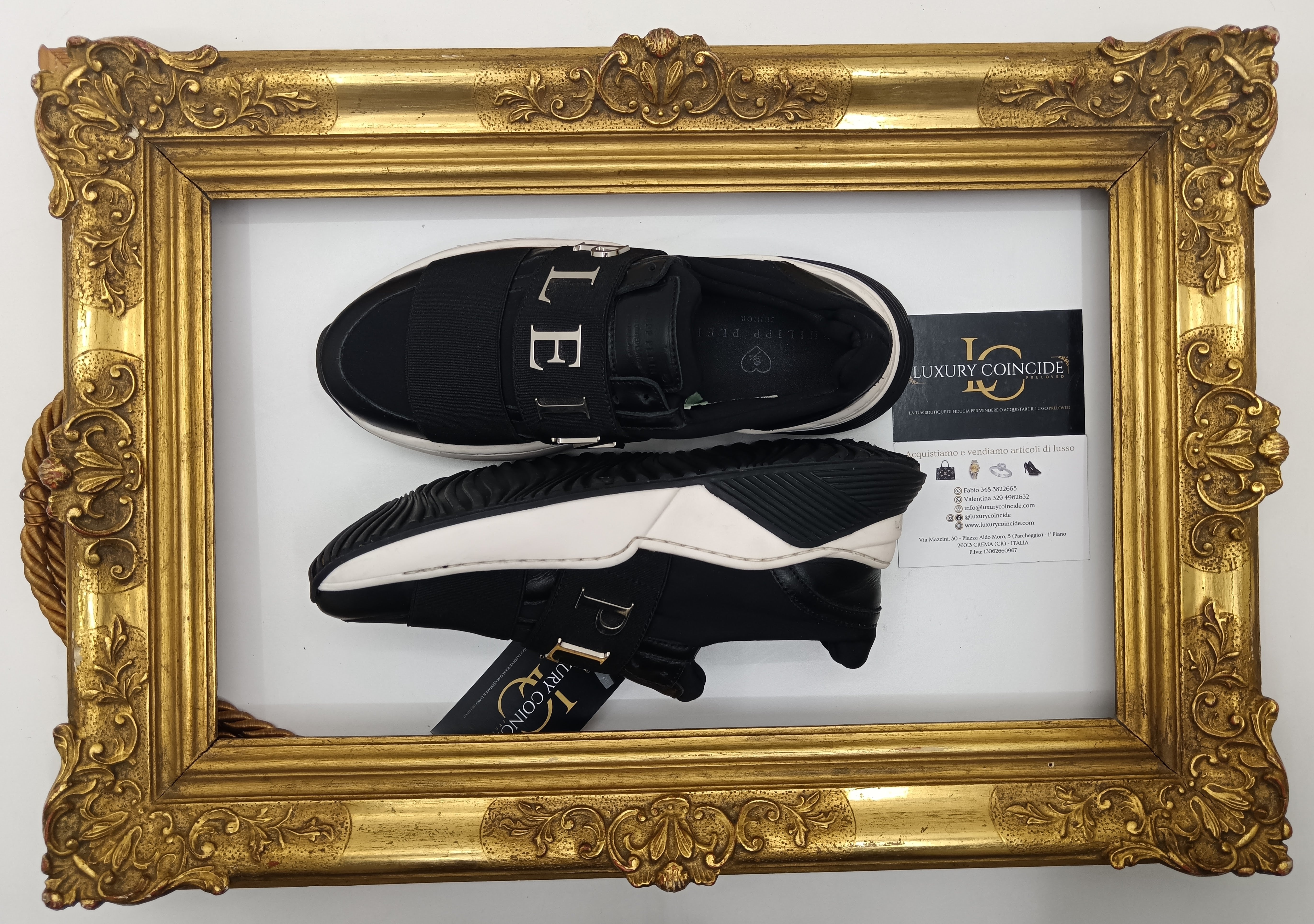 Philipp Plein – Sneakers Junior Slip On in Tessuto e Pelle Nera