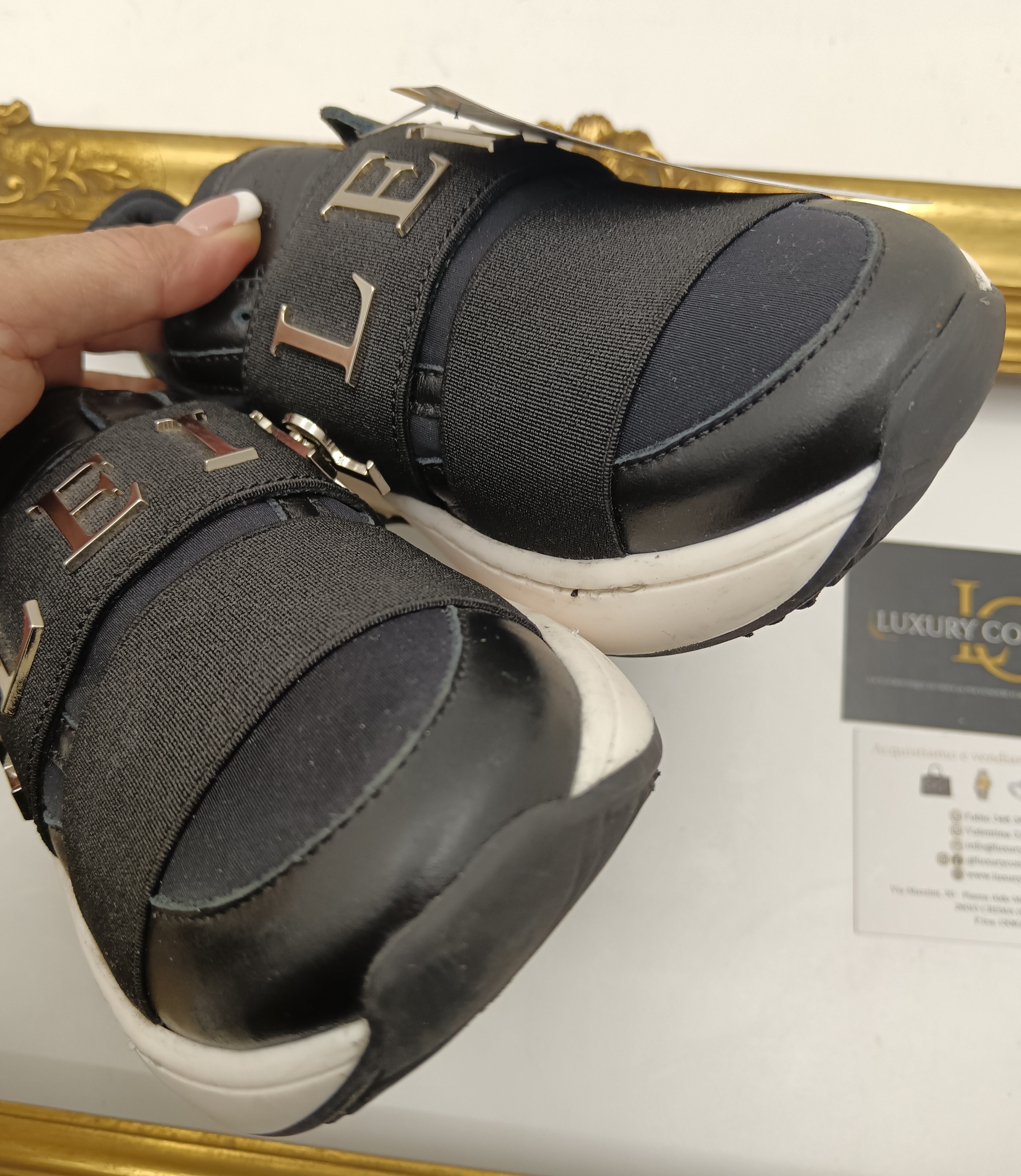 Philipp Plein – Sneakers Junior Slip On in Tessuto e Pelle Nera