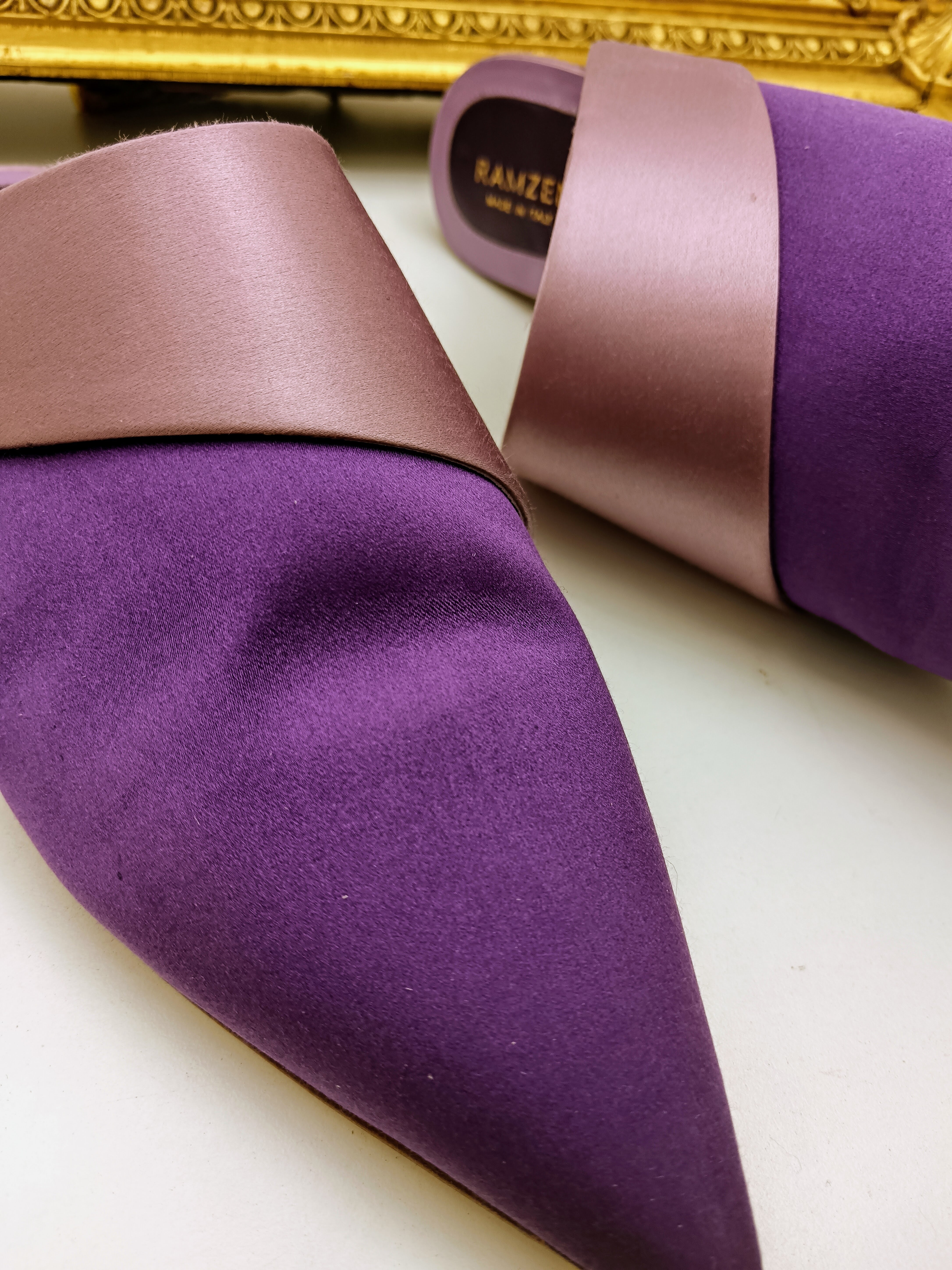 Ramzen – Ciabatte Orientali Slipper Pura Seta Viola e Lilla nuove