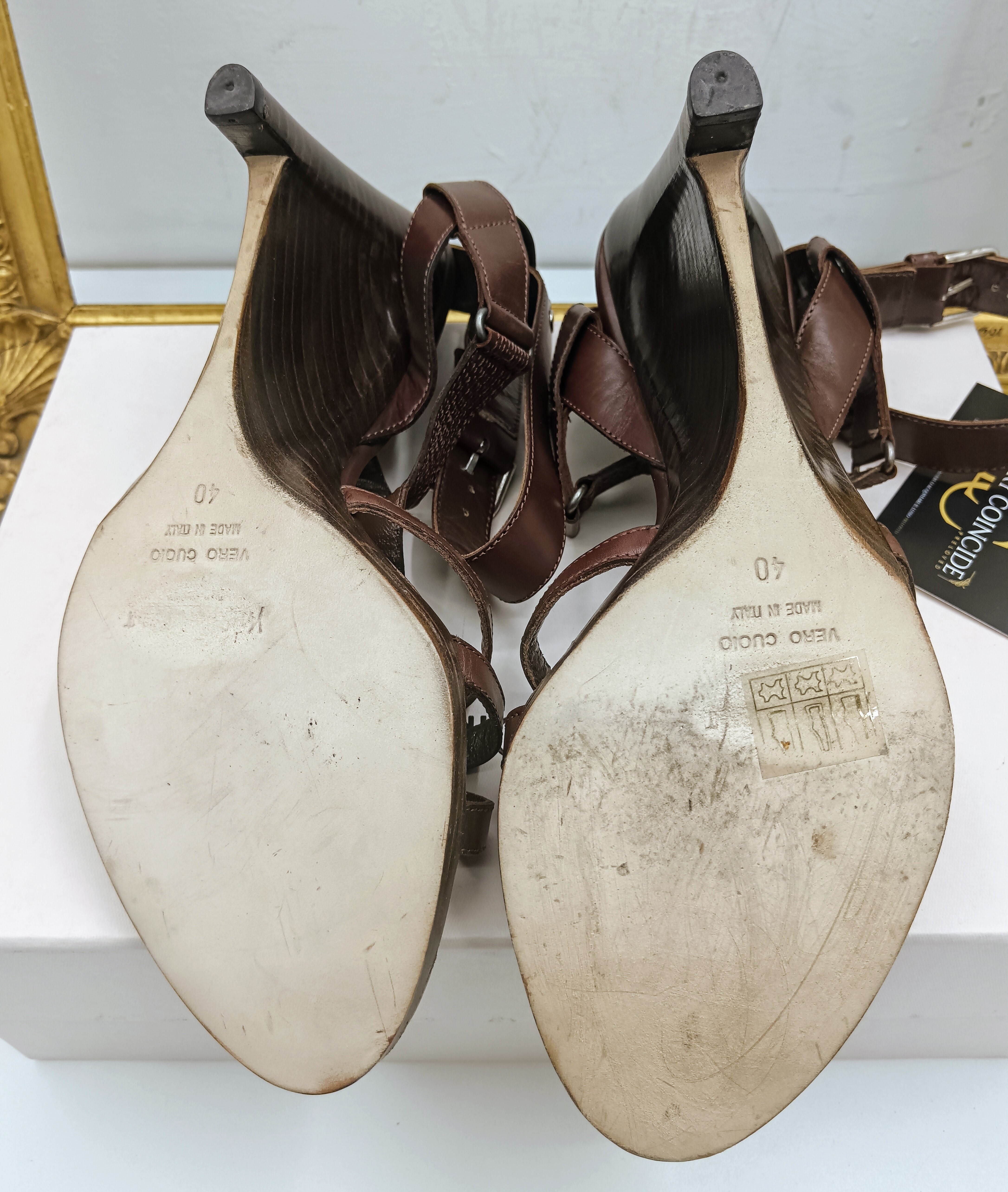 Sergio Rossi – Sandali Donna Legno e Pelle Marrone Nuovi