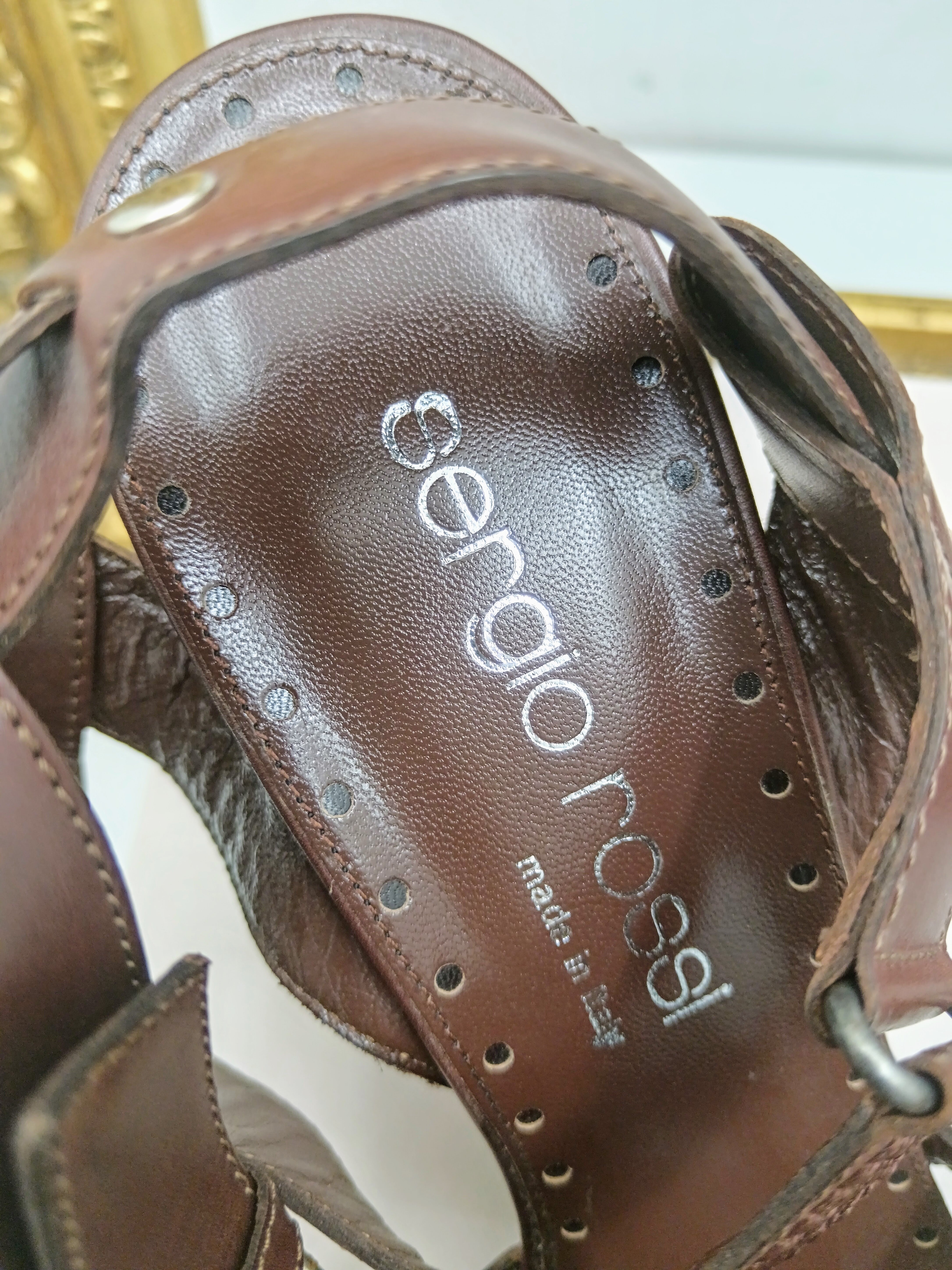 Sergio Rossi – Sandali Donna Legno e Pelle Marrone Nuovi