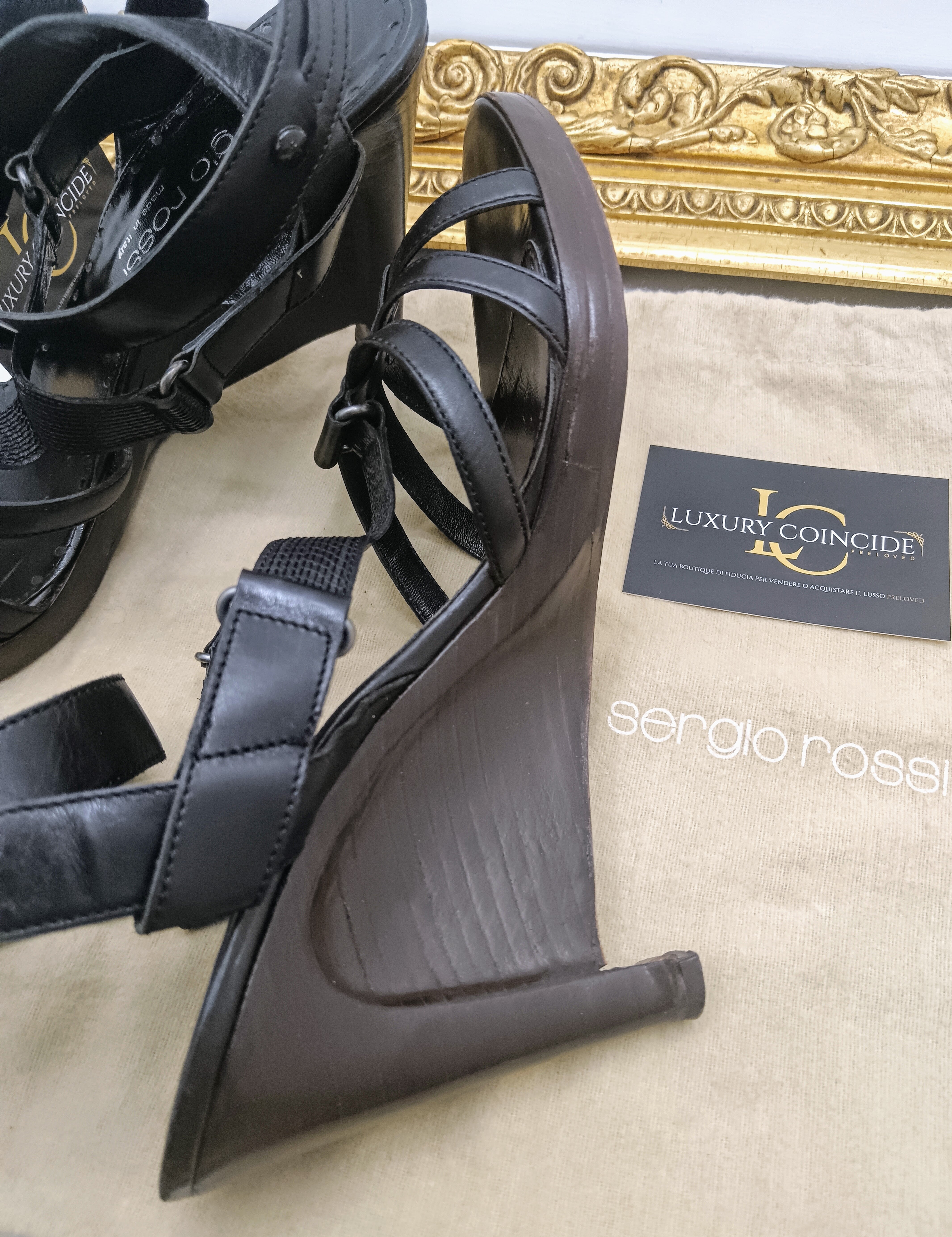Sergio Rossi – Sandali Donna Legno e Pelle Nera
