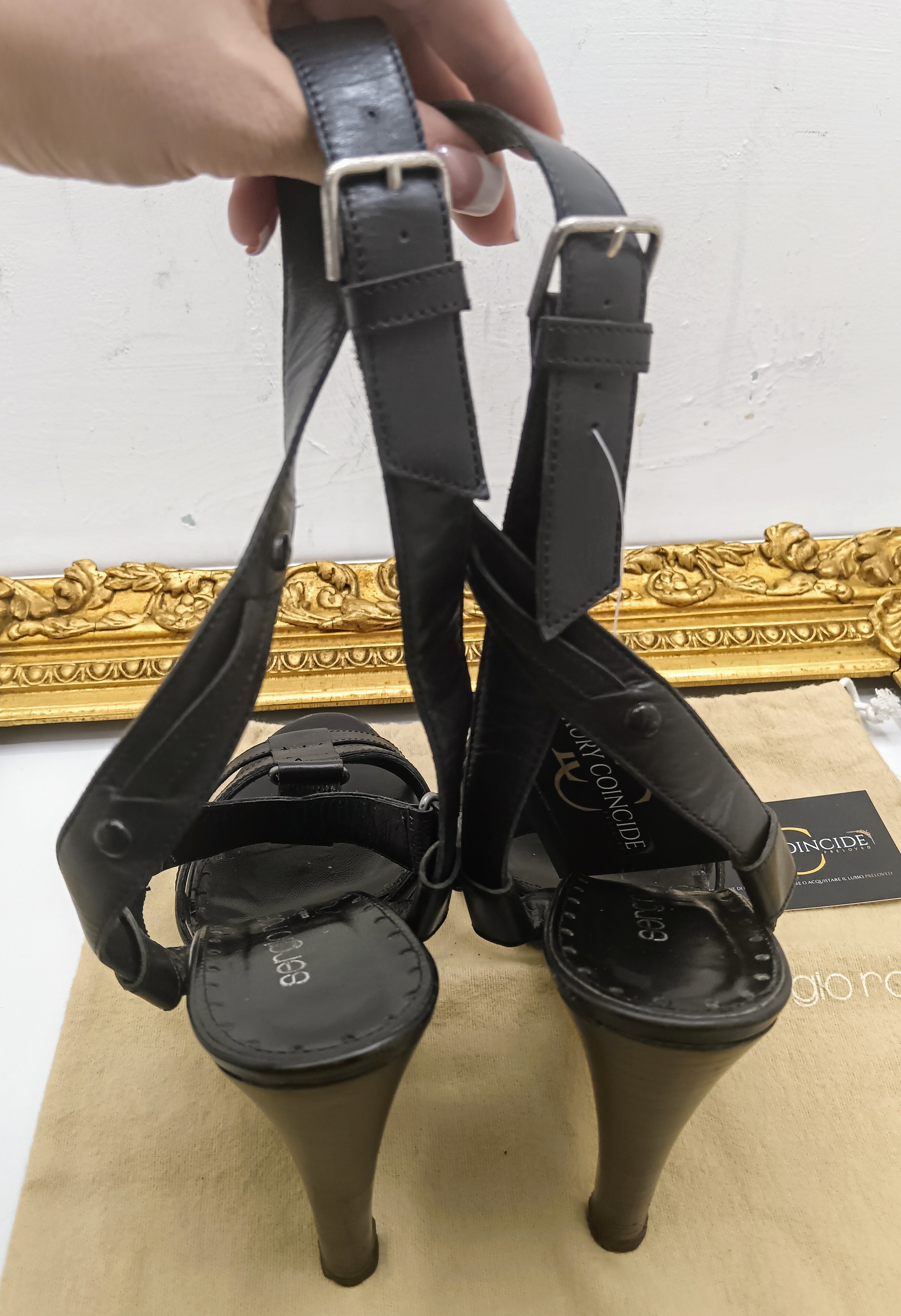Sergio Rossi – Sandali Donna Legno e Pelle Nera