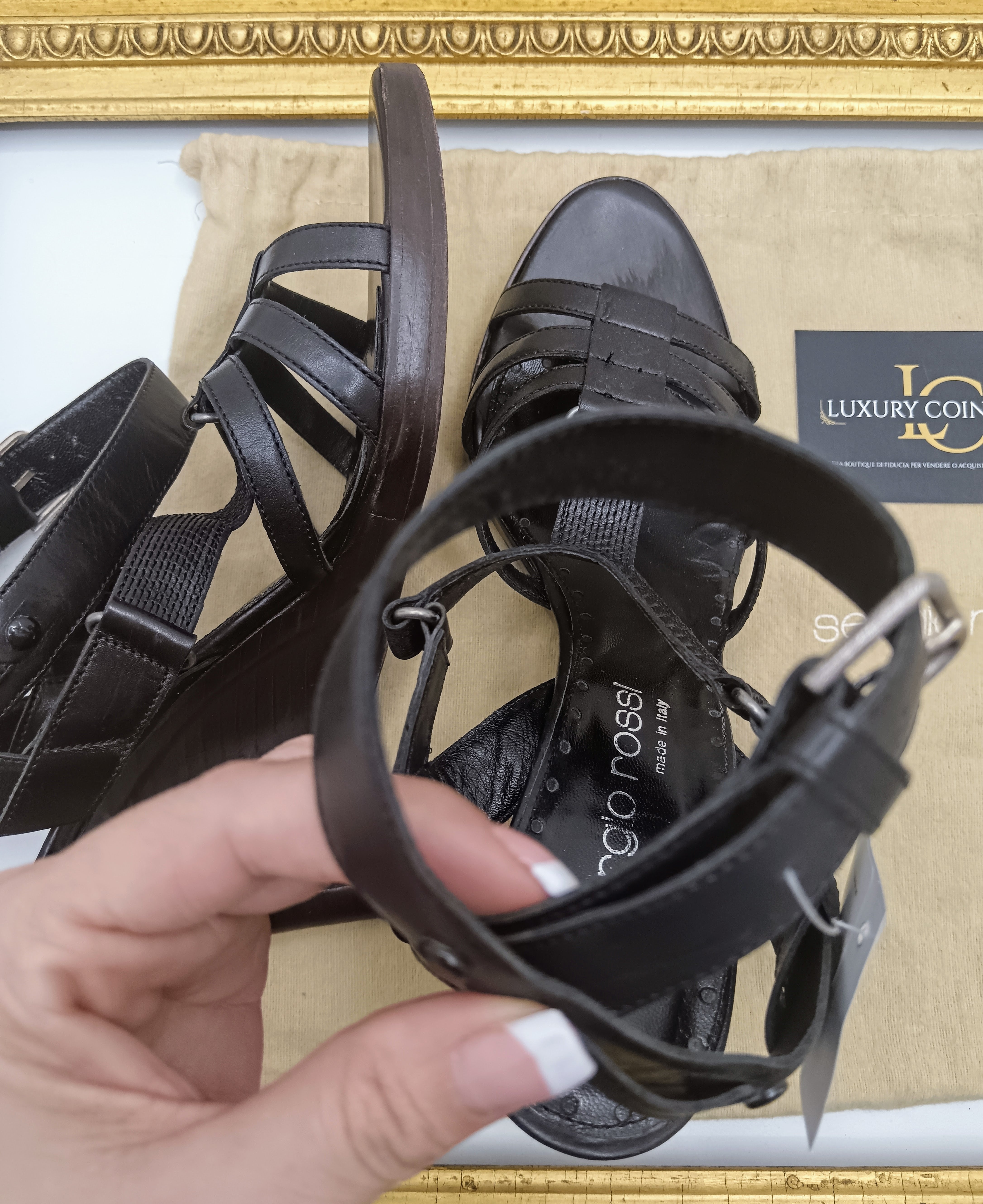 Sergio Rossi – Sandali Donna Legno e Pelle Nera