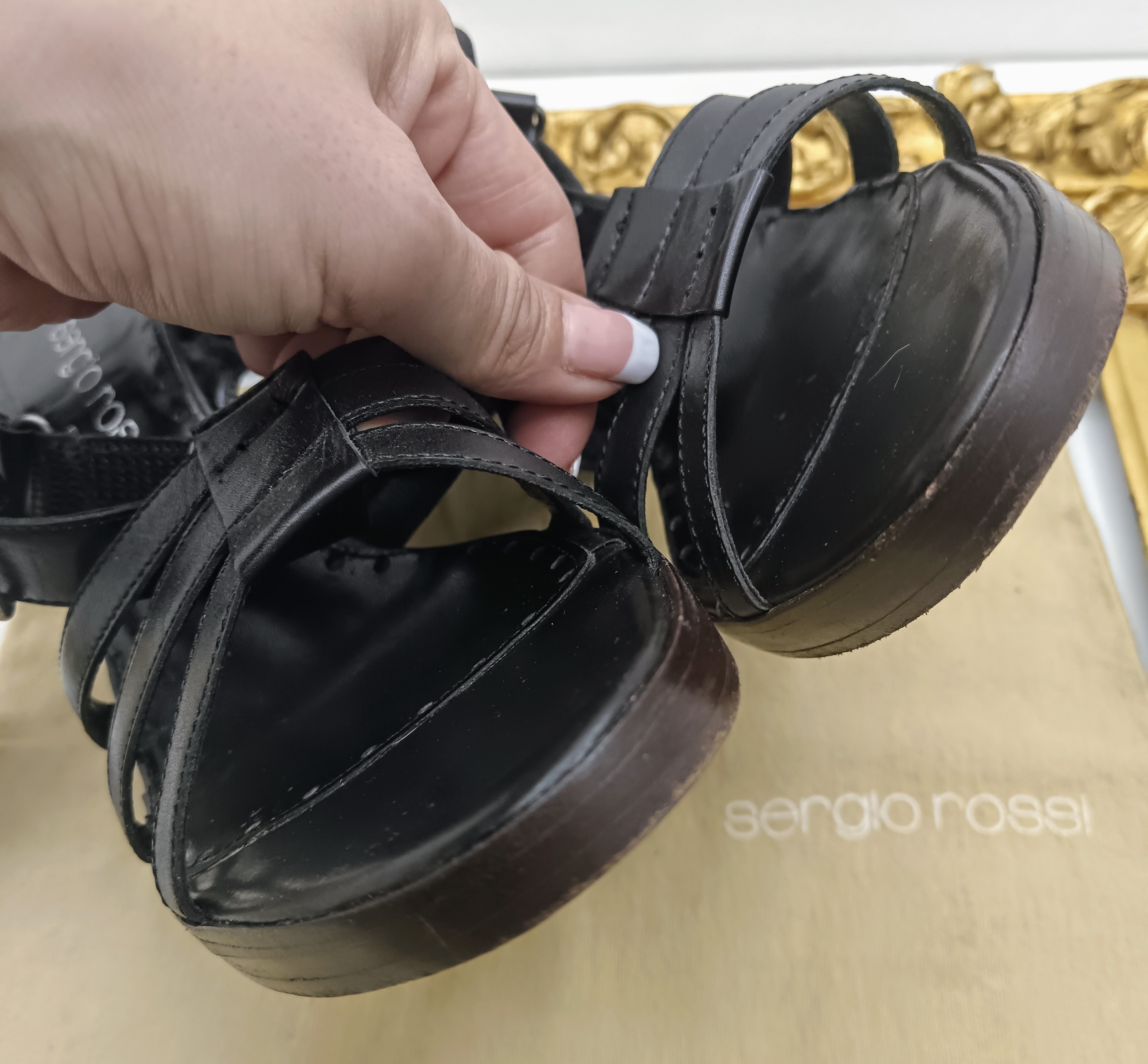 Sergio Rossi – Sandali Donna Legno e Pelle Nera