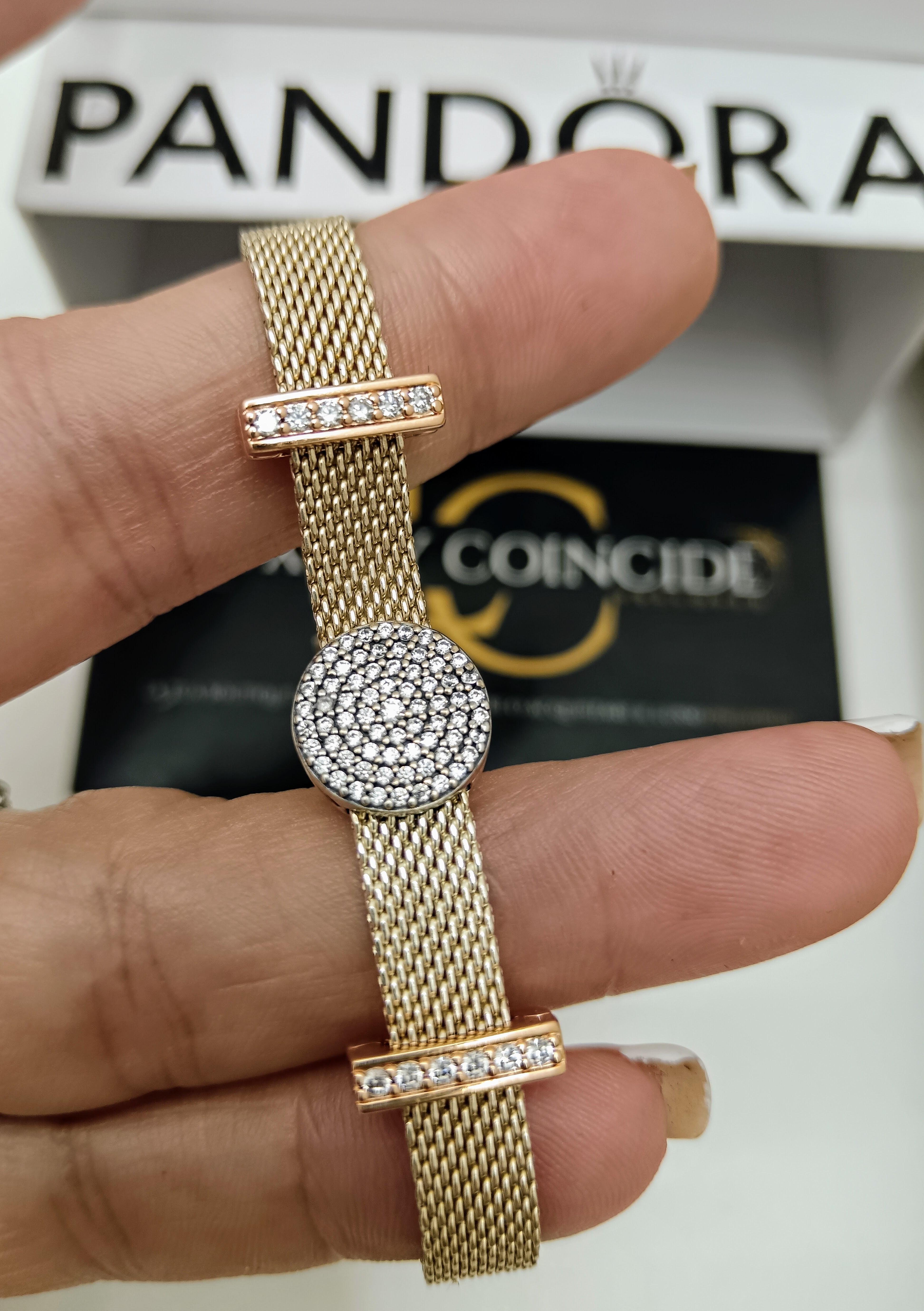 Pandora – Bracciale Reflexions oro rosa con 3 charms Misura 16,5