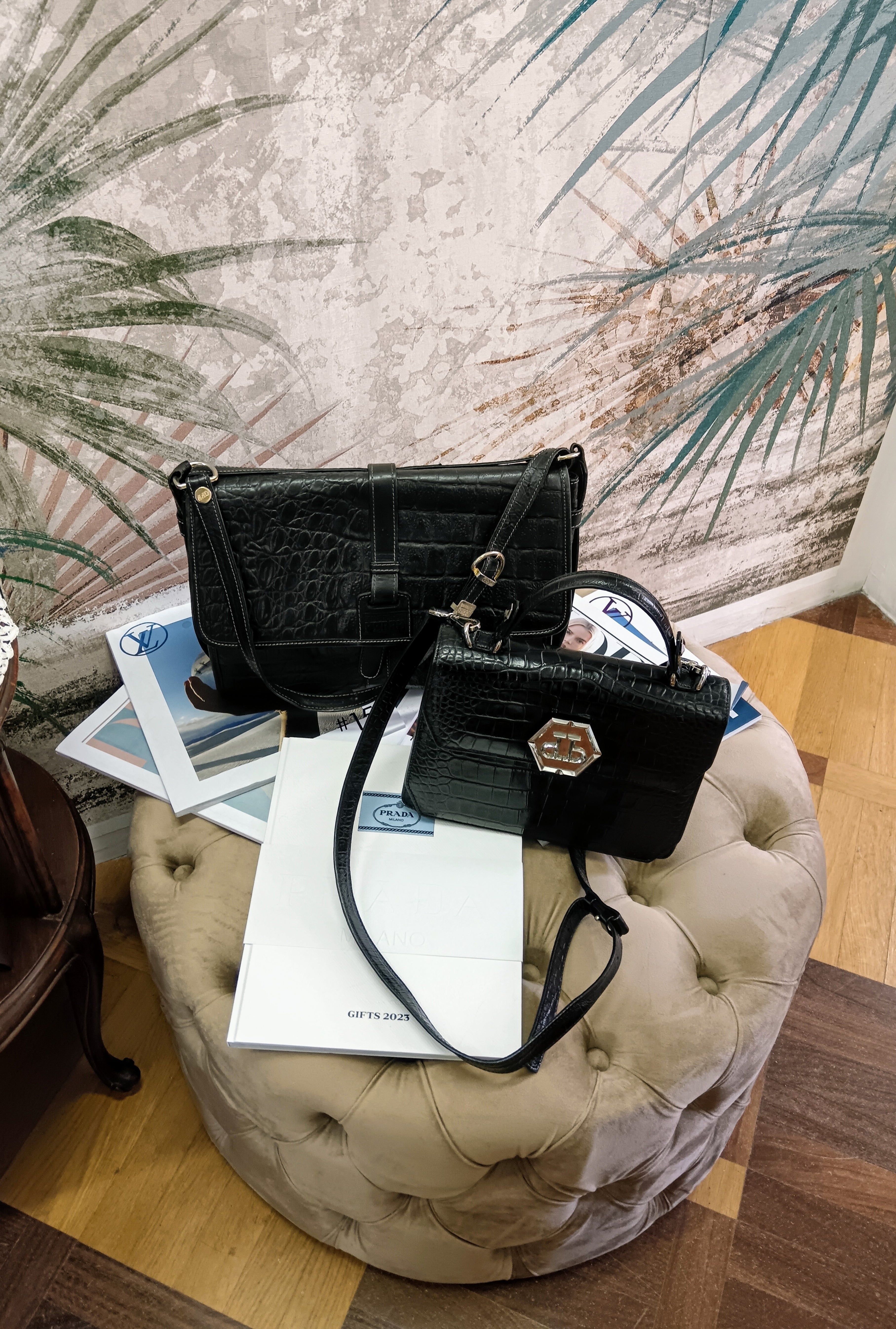 Philipp Plein – Hexagon Tote Bag stampa coccodrillo nero