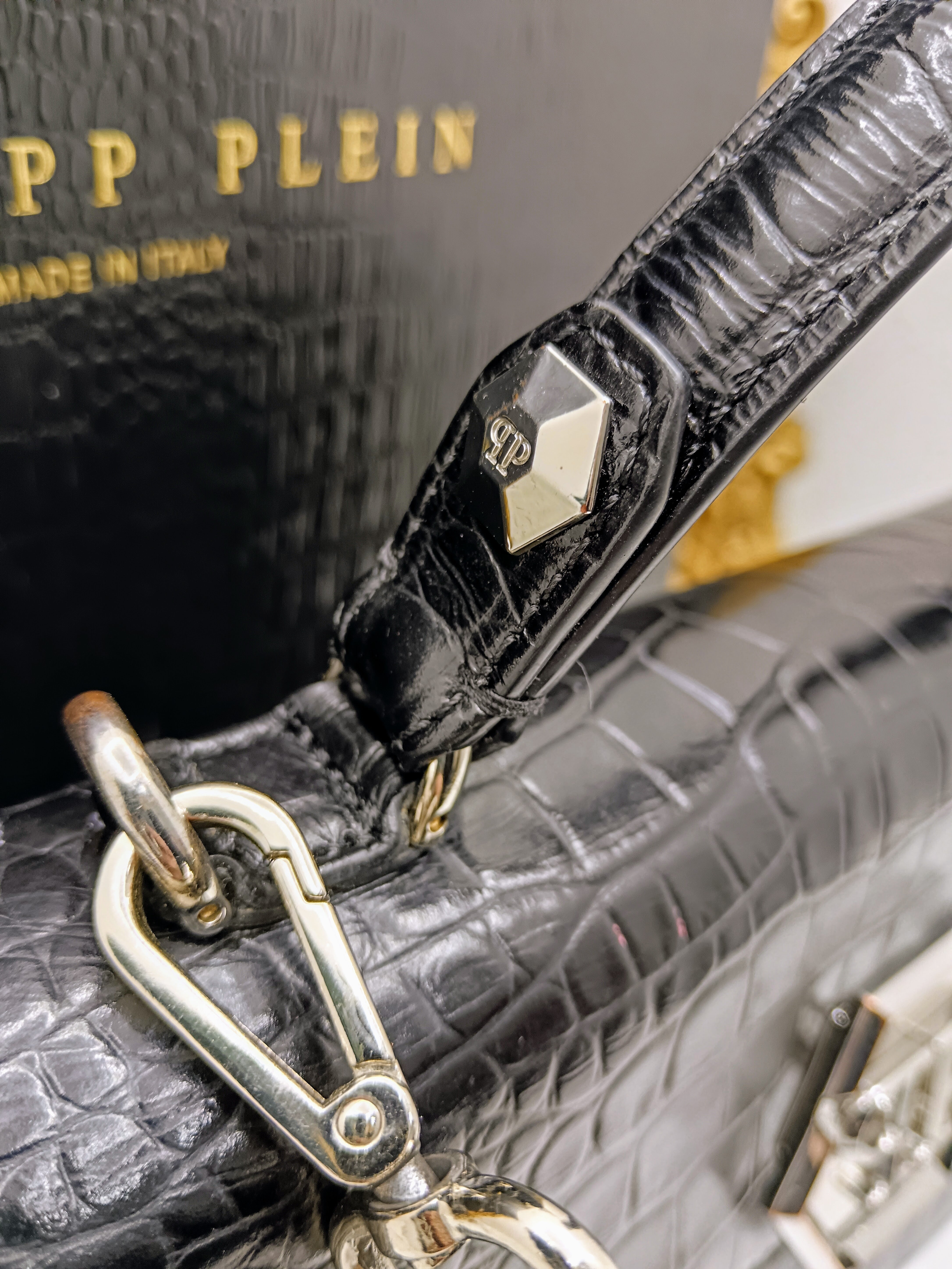 Philipp Plein – Hexagon Tote Bag stampa coccodrillo nero