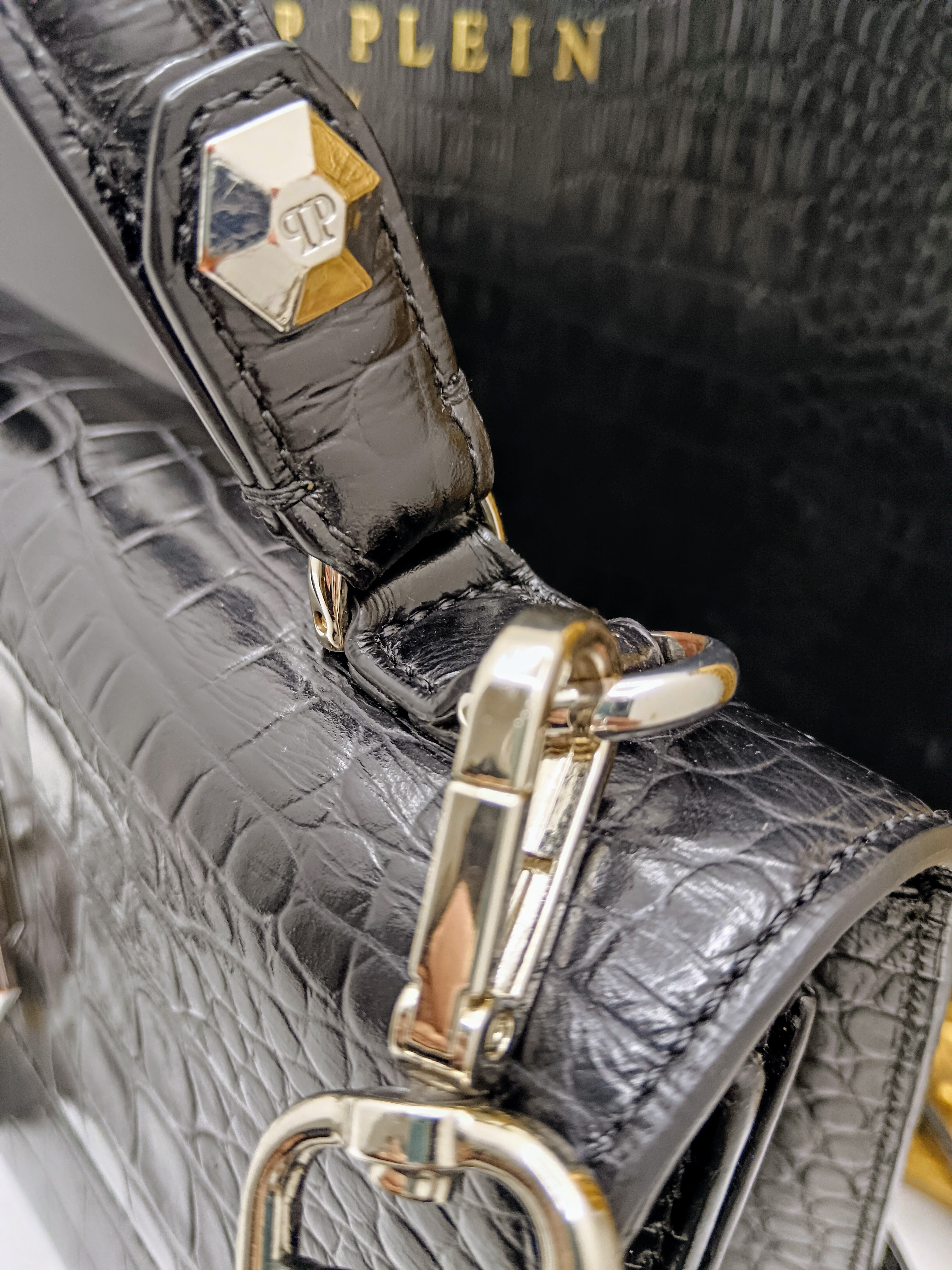 Philipp Plein – Hexagon Tote Bag stampa coccodrillo nero
