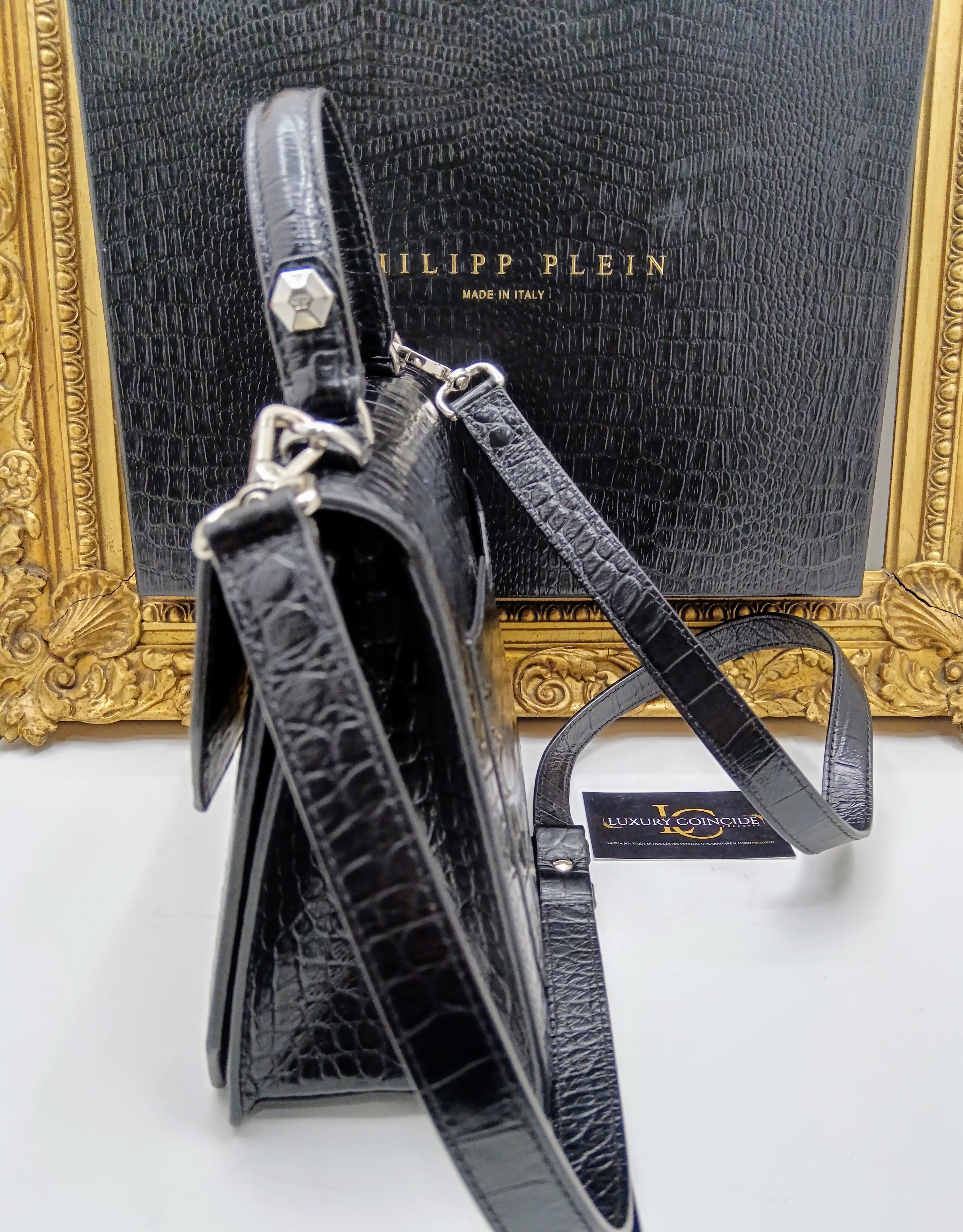 Philipp Plein – Hexagon Tote Bag stampa coccodrillo nero