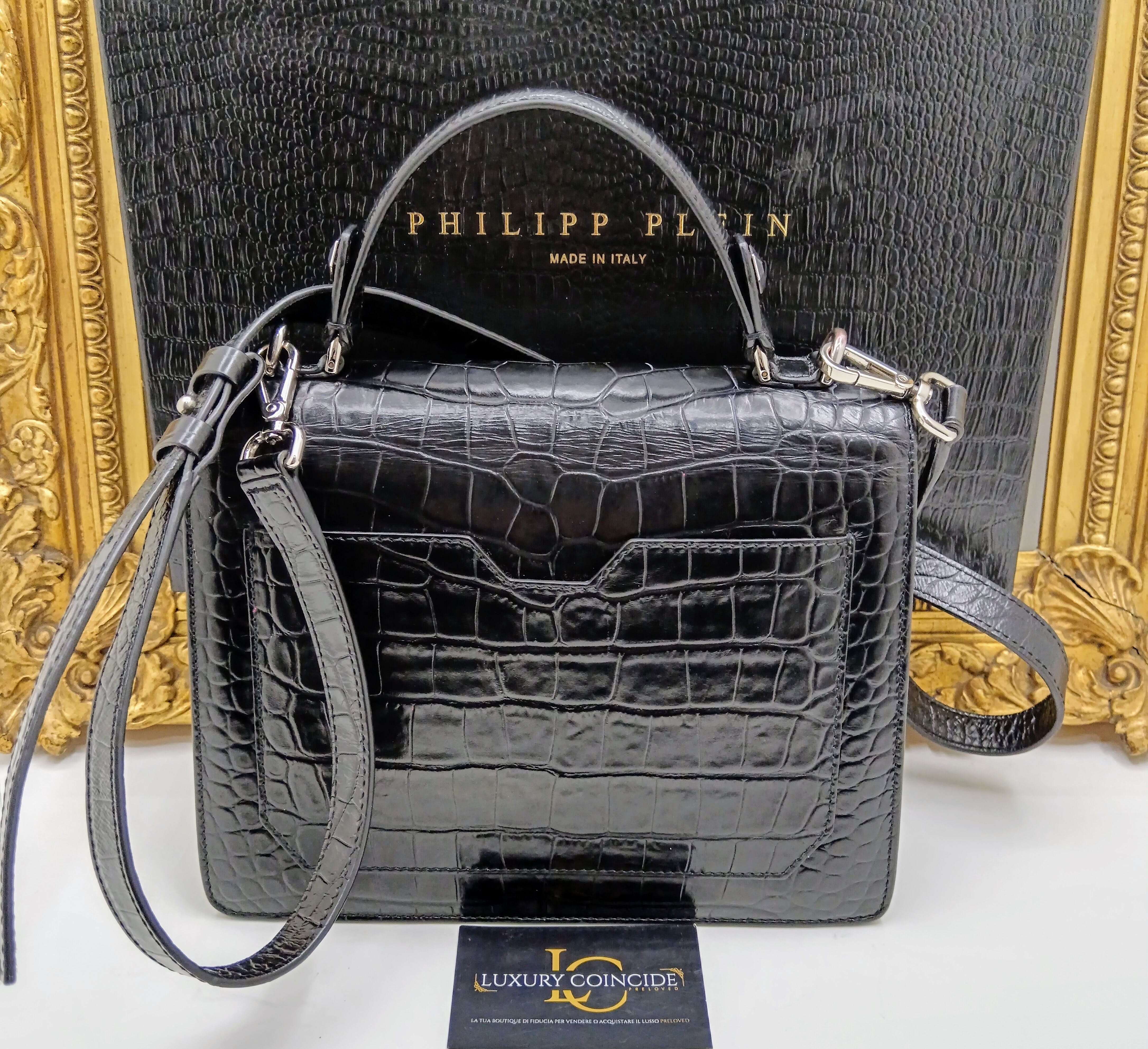 Philipp Plein – Hexagon Tote Bag stampa coccodrillo nero