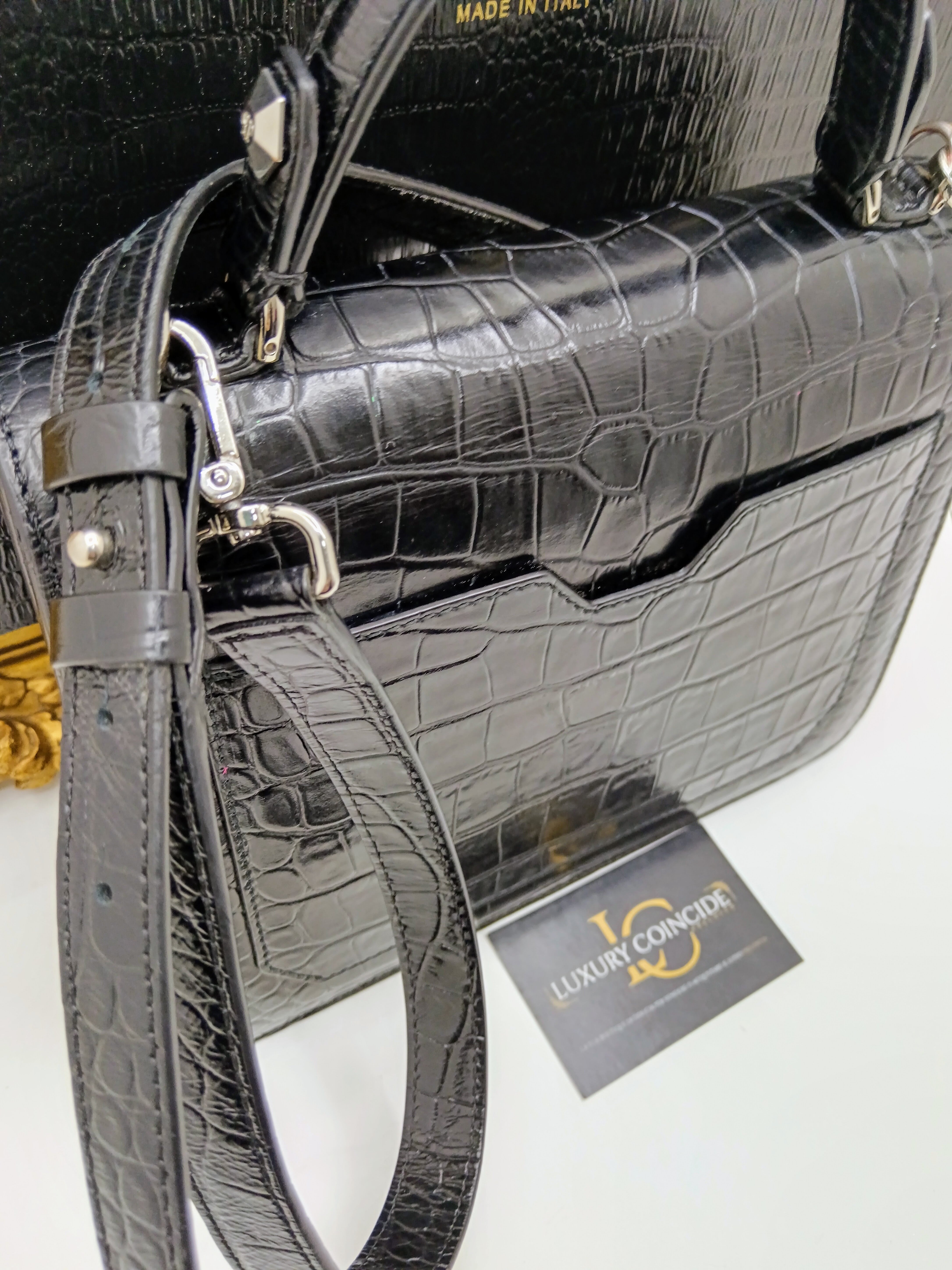 Philipp Plein – Hexagon Tote Bag stampa coccodrillo nero