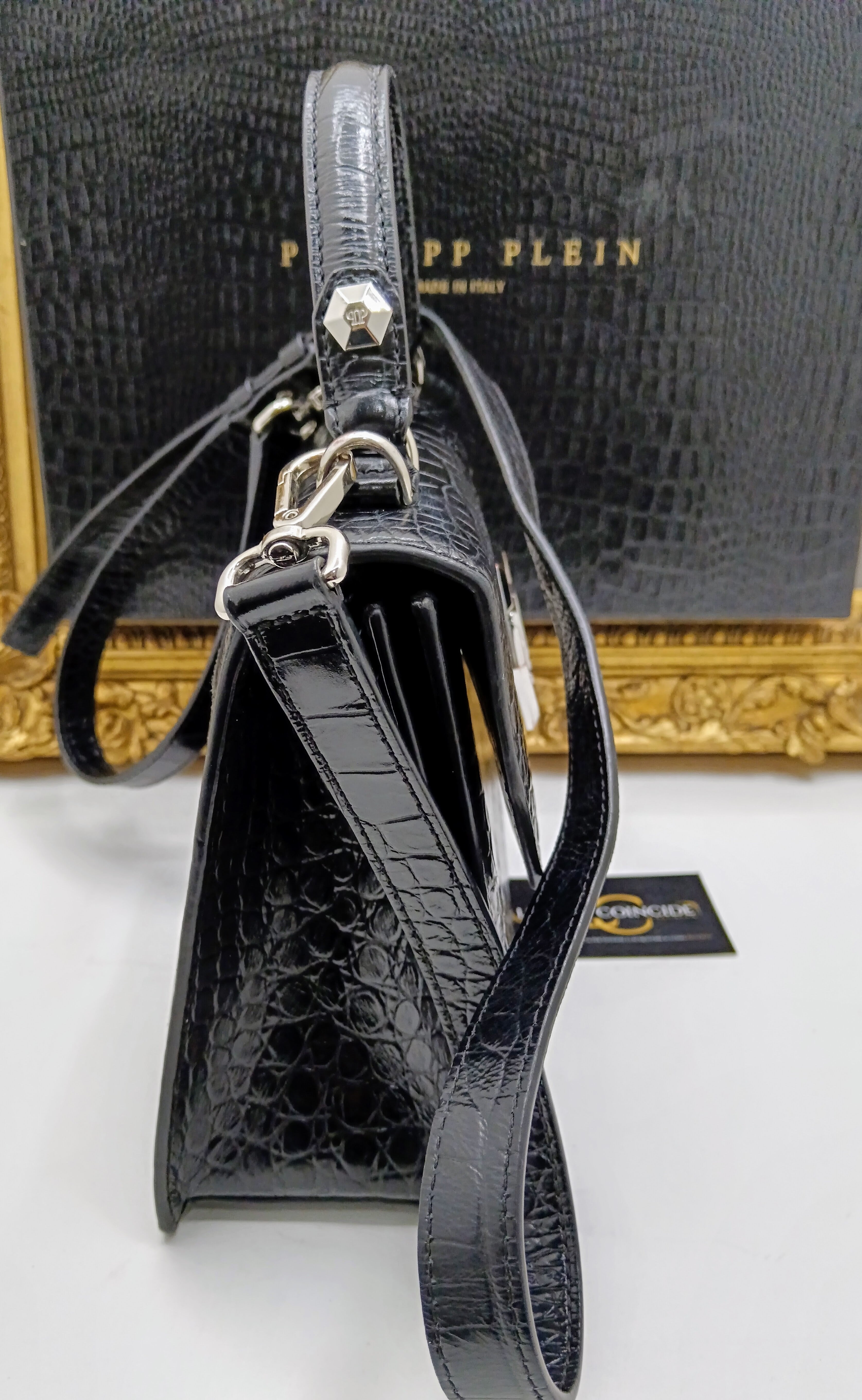 Philipp Plein – Hexagon Tote Bag stampa coccodrillo nero