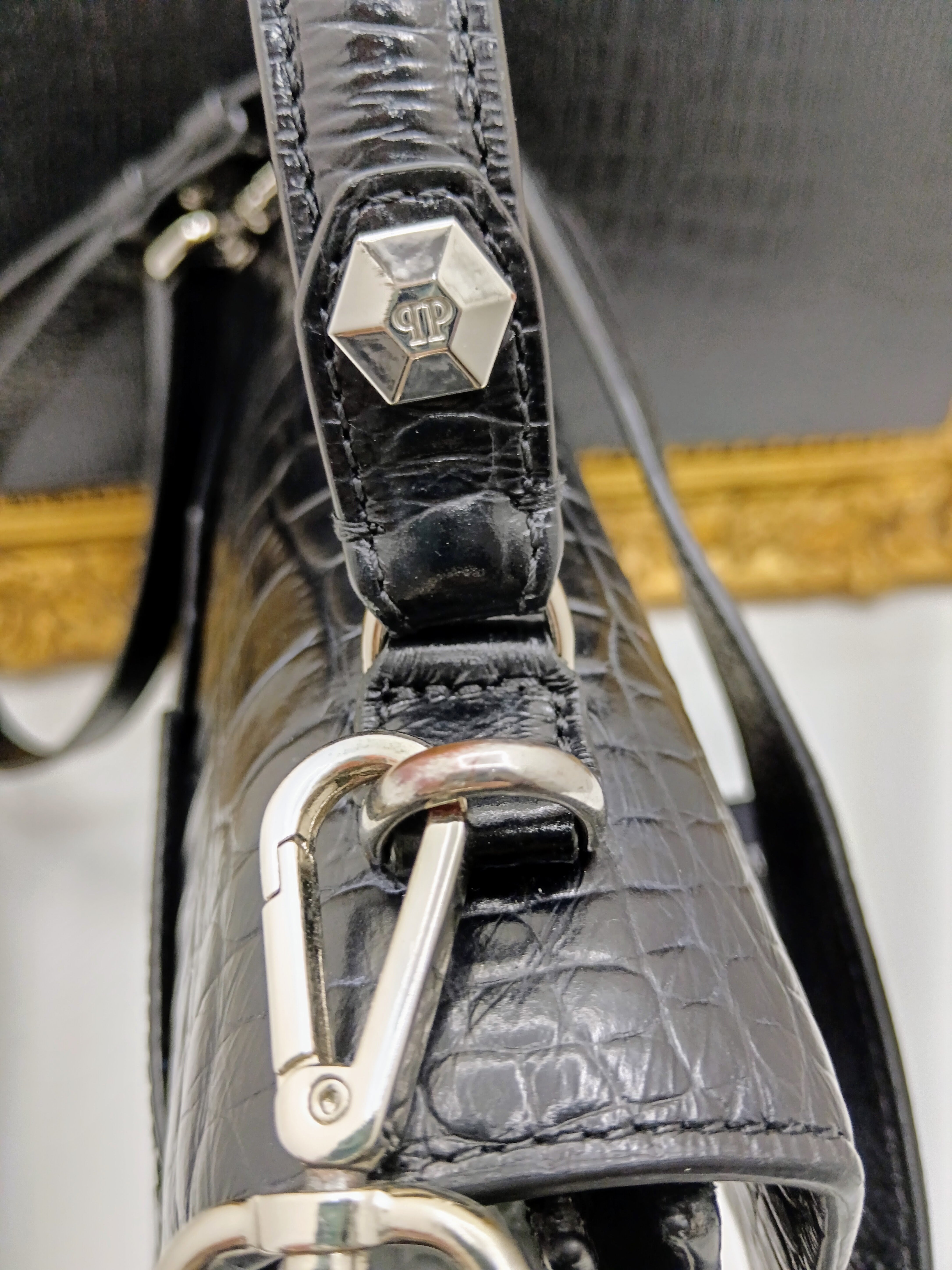 Philipp Plein – Hexagon Tote Bag stampa coccodrillo nero