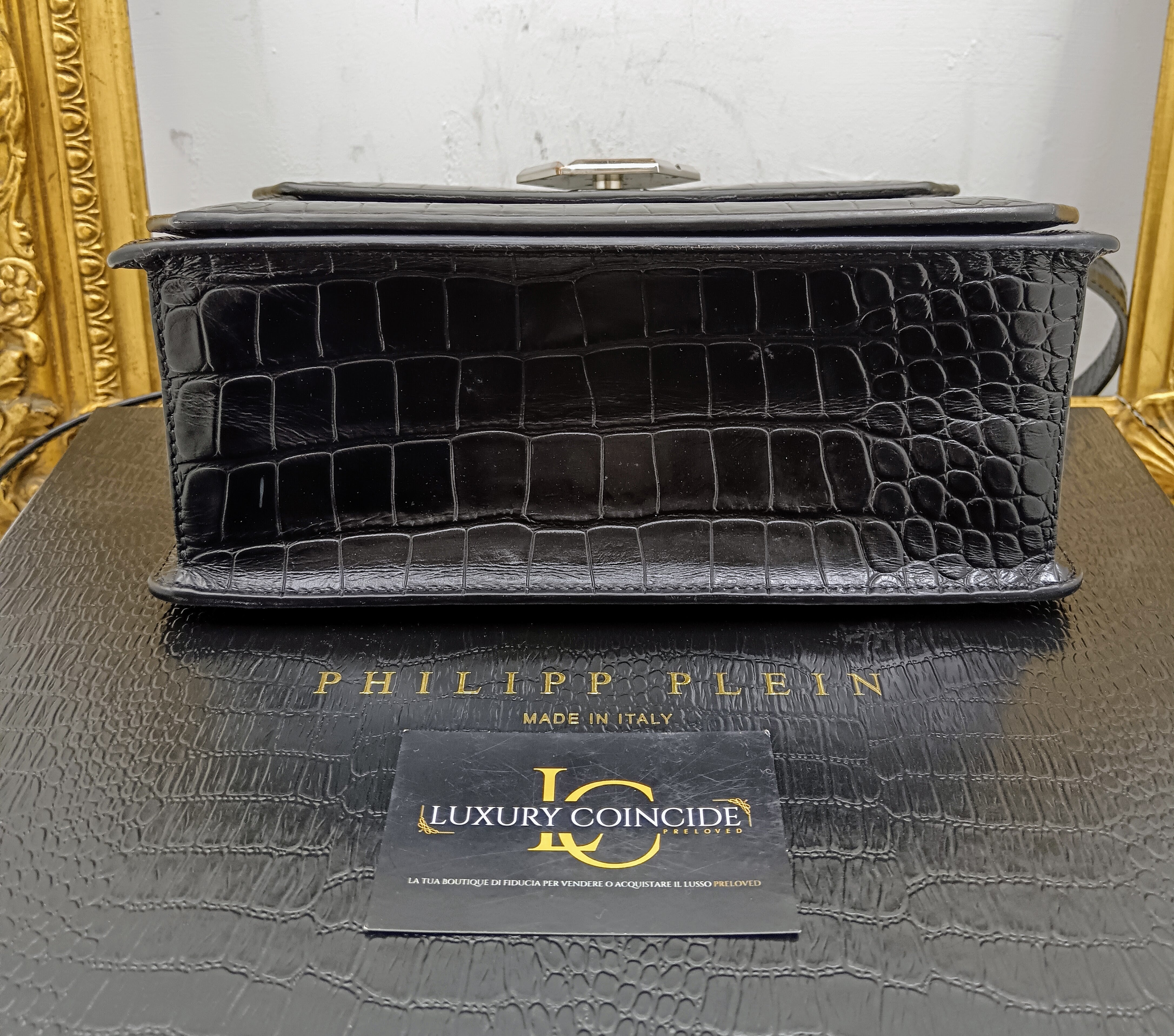 Philipp Plein – Hexagon Tote Bag stampa coccodrillo nero