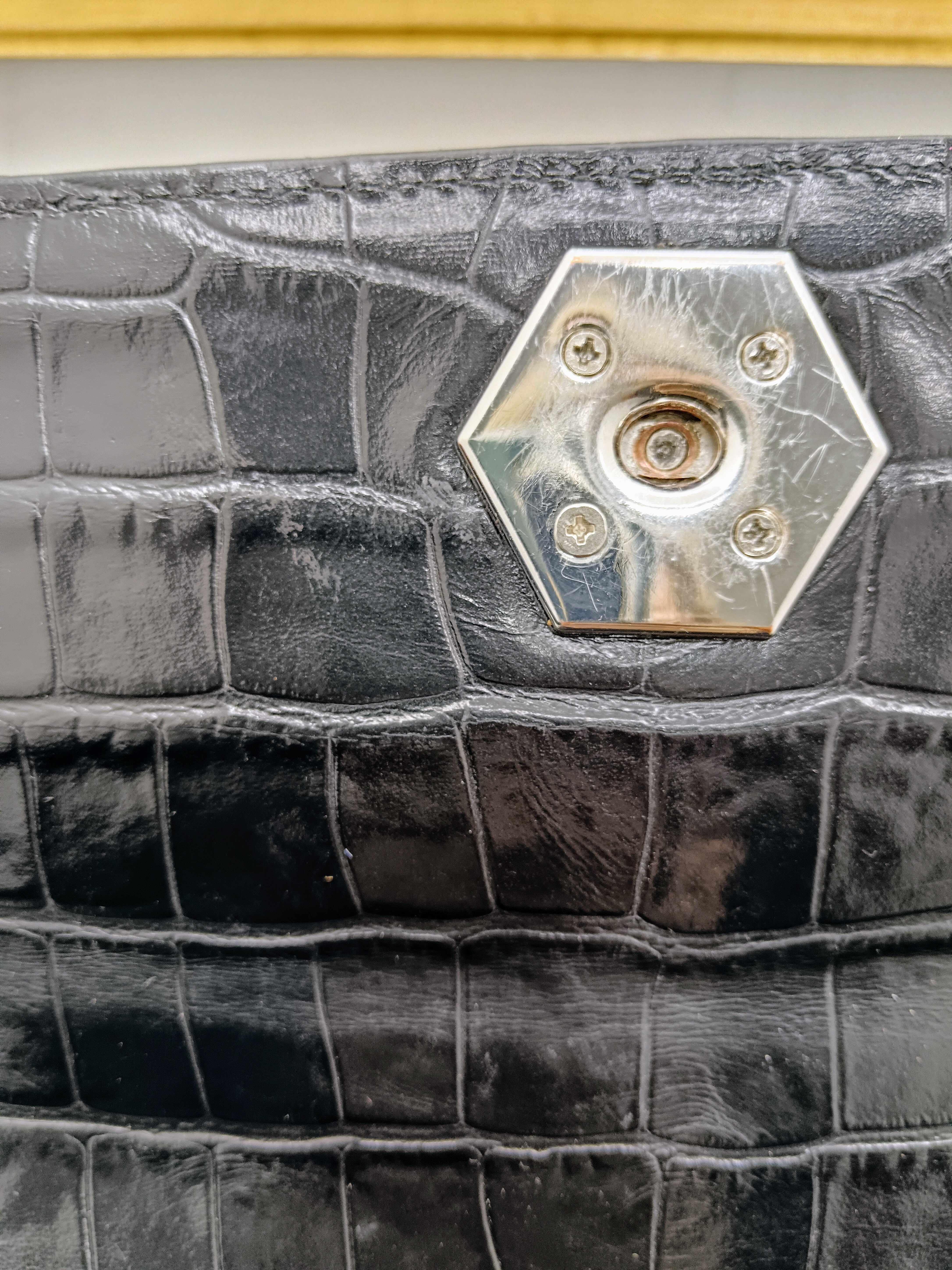 Philipp Plein – Hexagon Tote Bag stampa coccodrillo nero