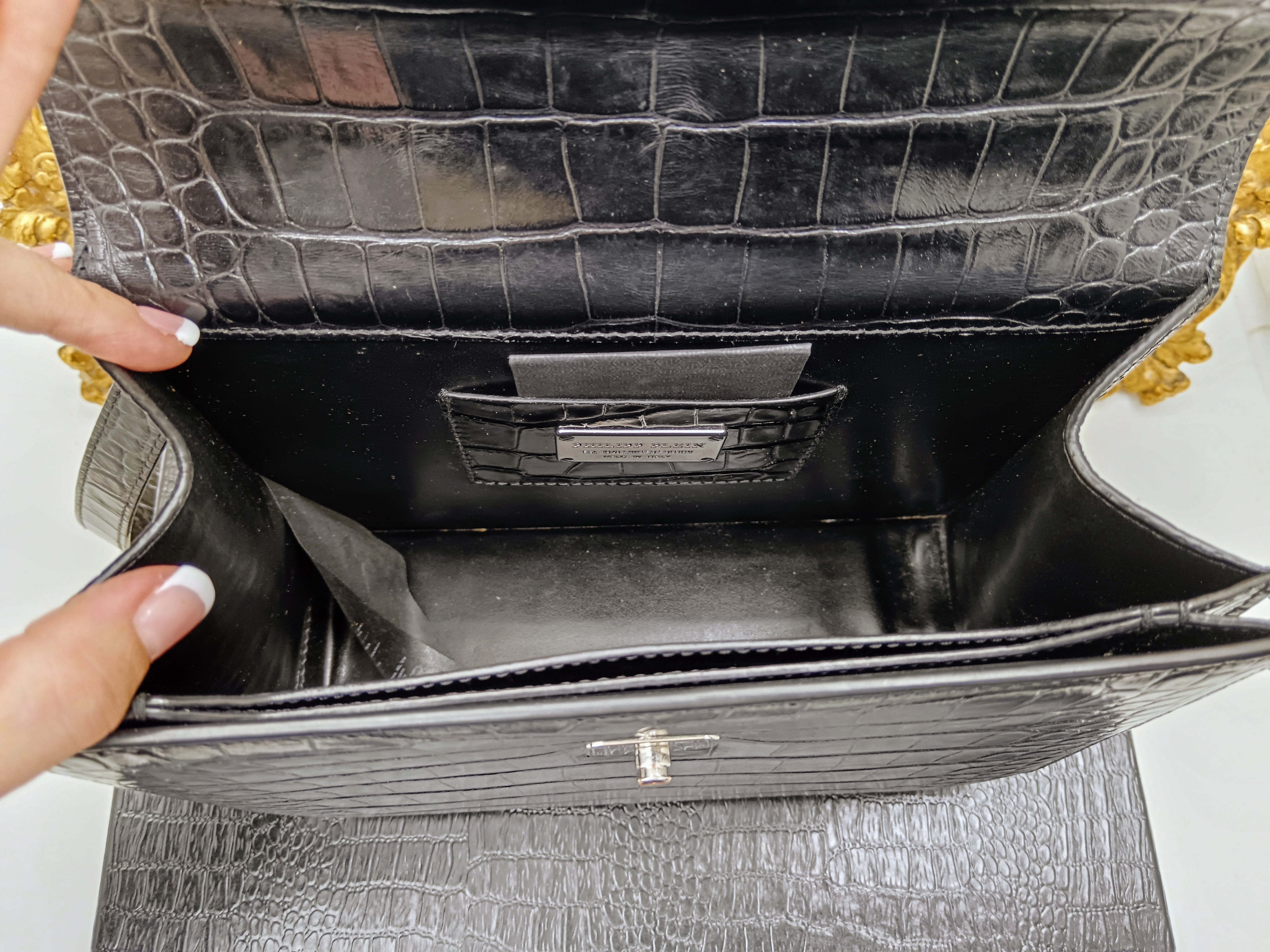 Philipp Plein – Hexagon Tote Bag stampa coccodrillo nero