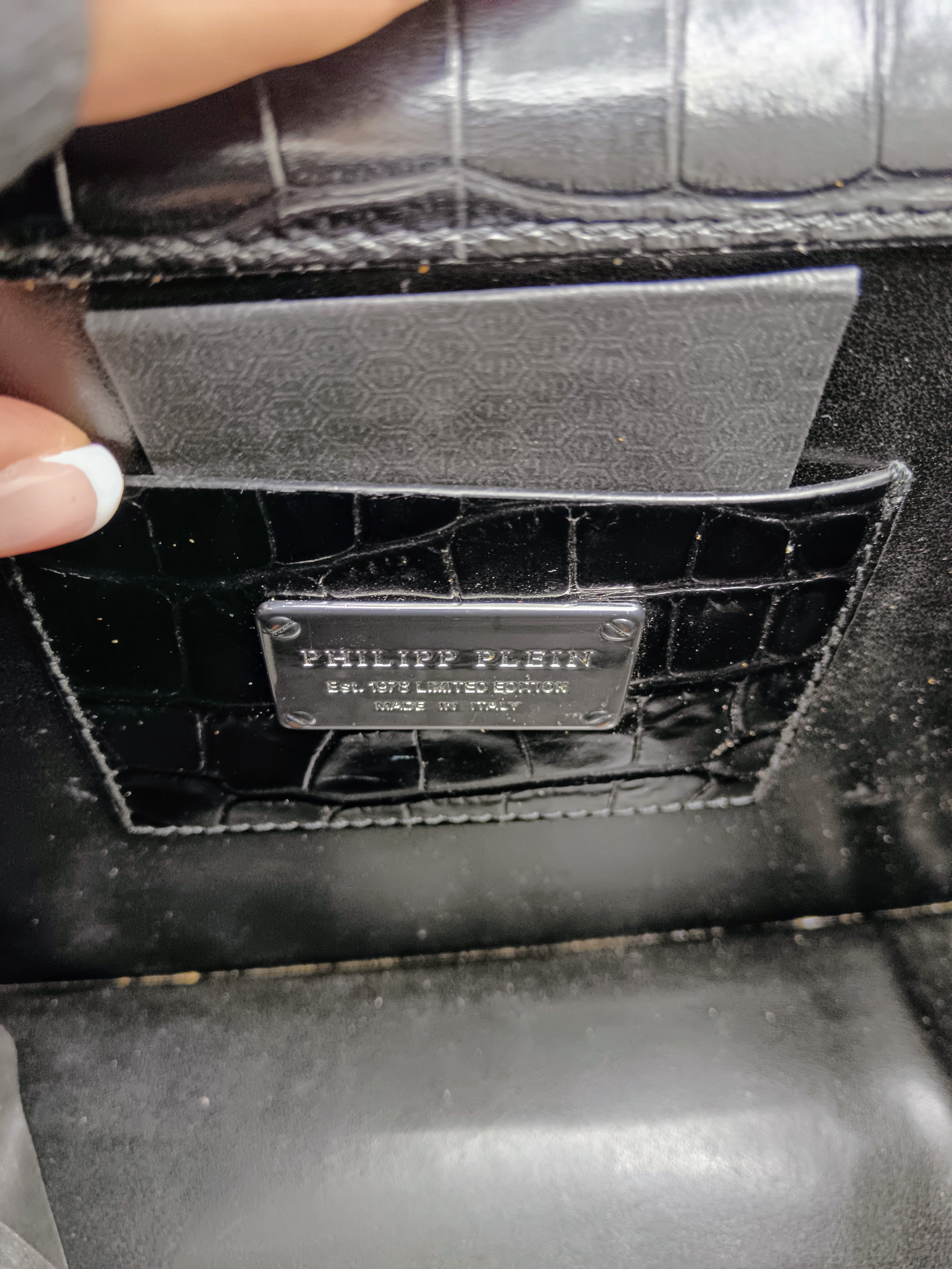 Philipp Plein – Hexagon Tote Bag stampa coccodrillo nero