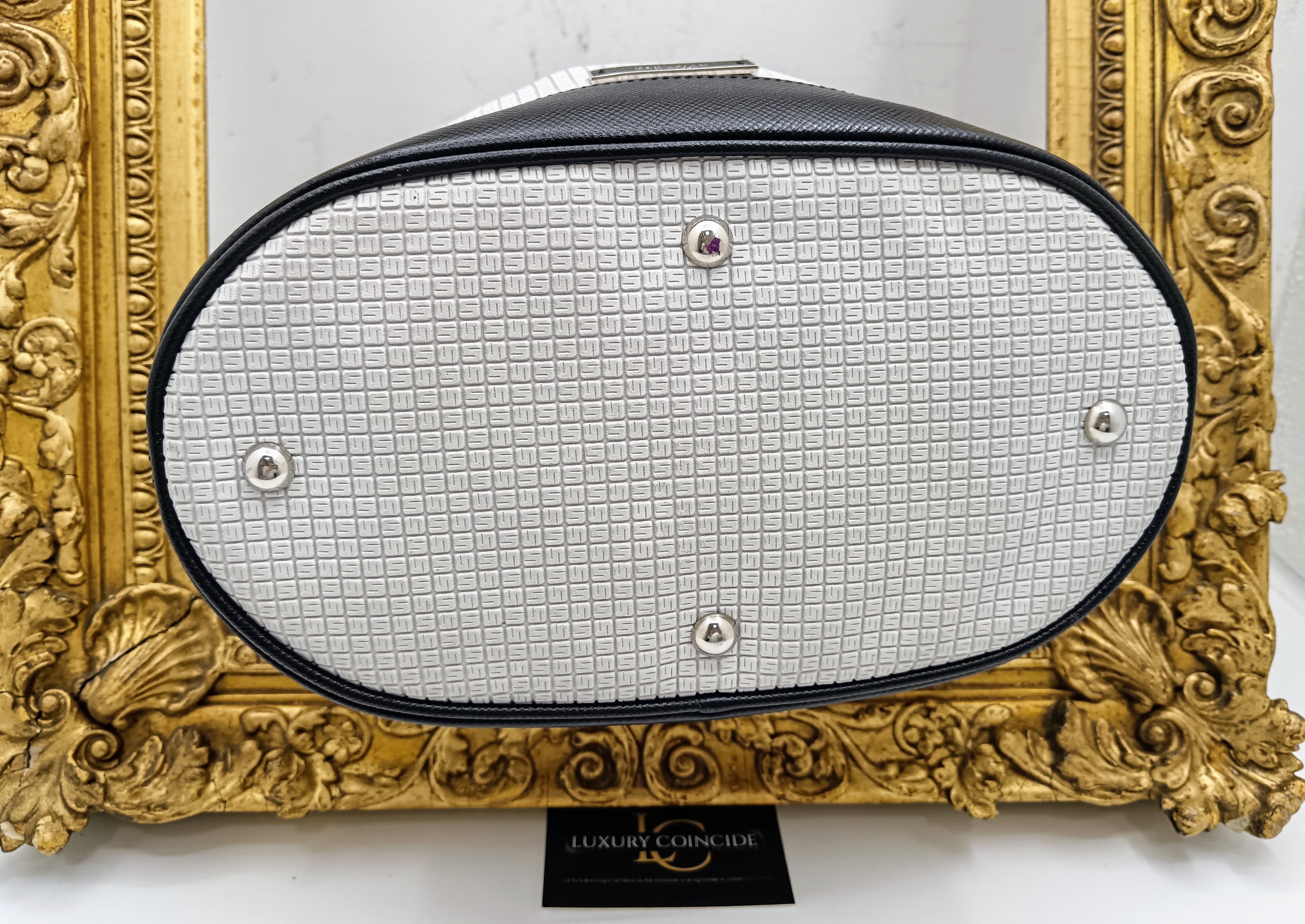 Serapian -Secchiello “Stephan” Borsa a spalla in canvas bianco e pelle nera