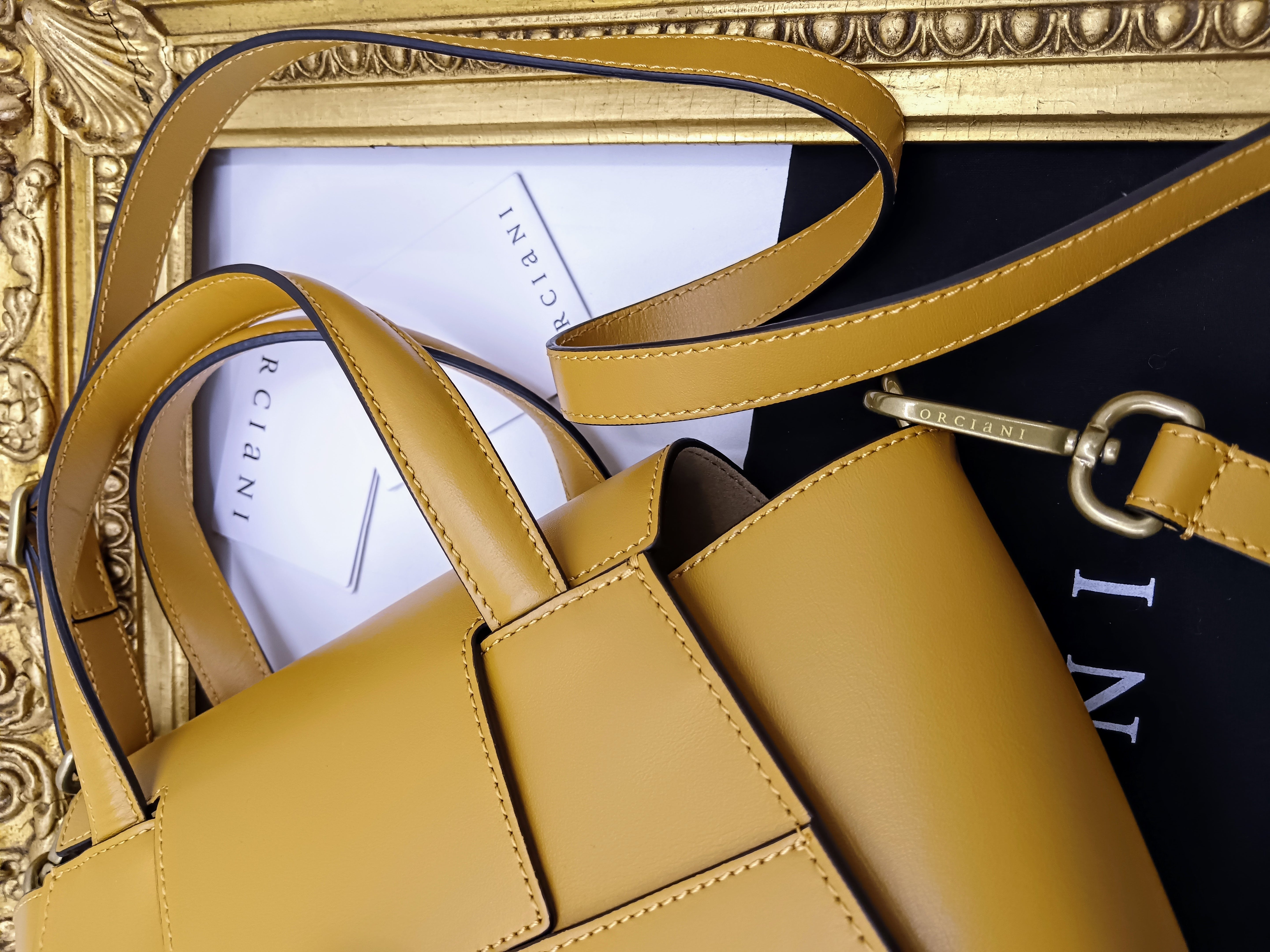 Orciani - Tote Bag “Ofelia Liberty” Media in Pelle Senape NUOVA Full Set