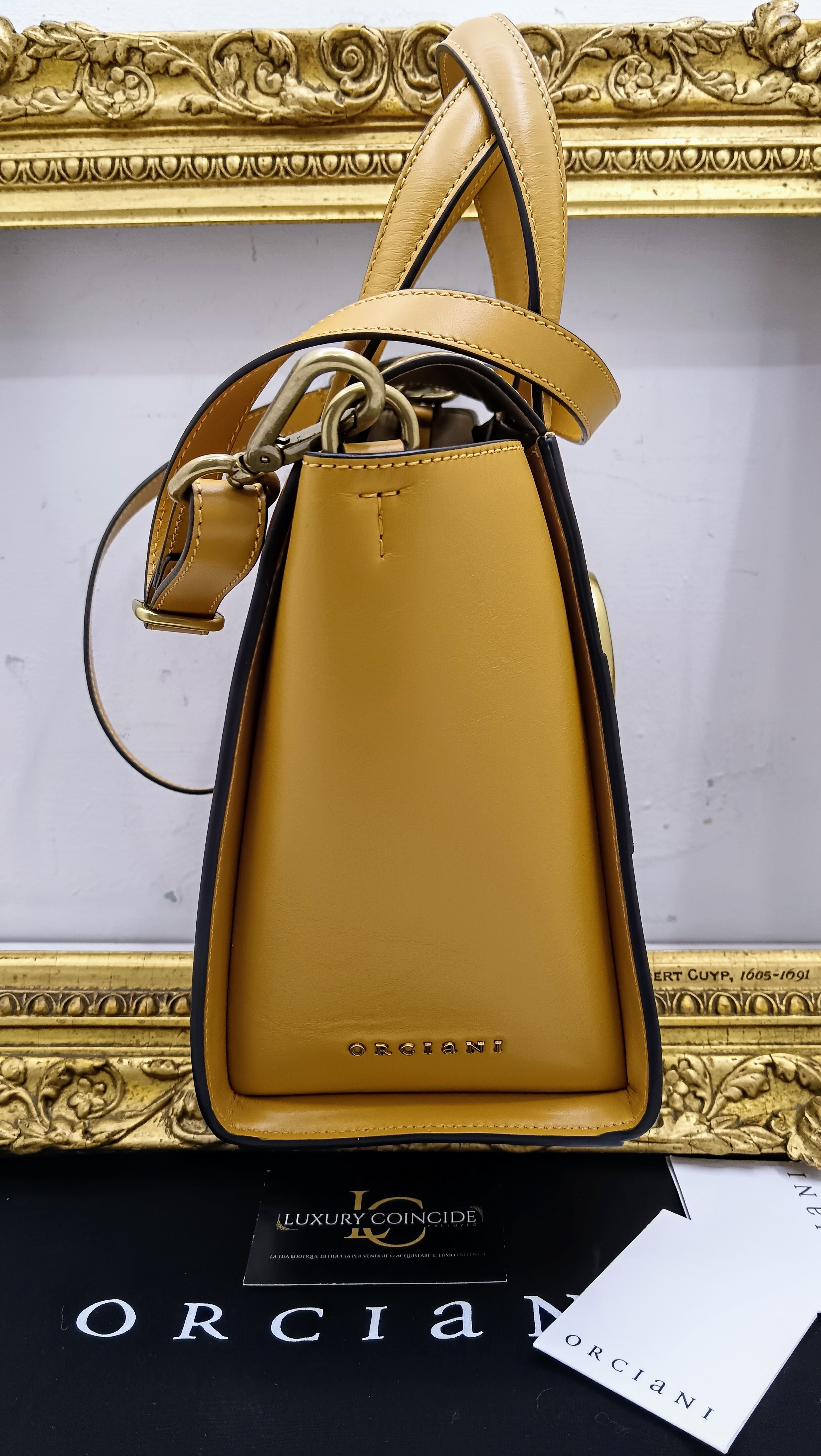 Orciani - Tote Bag “Ofelia Liberty” Media in Pelle Senape NUOVA Full Set