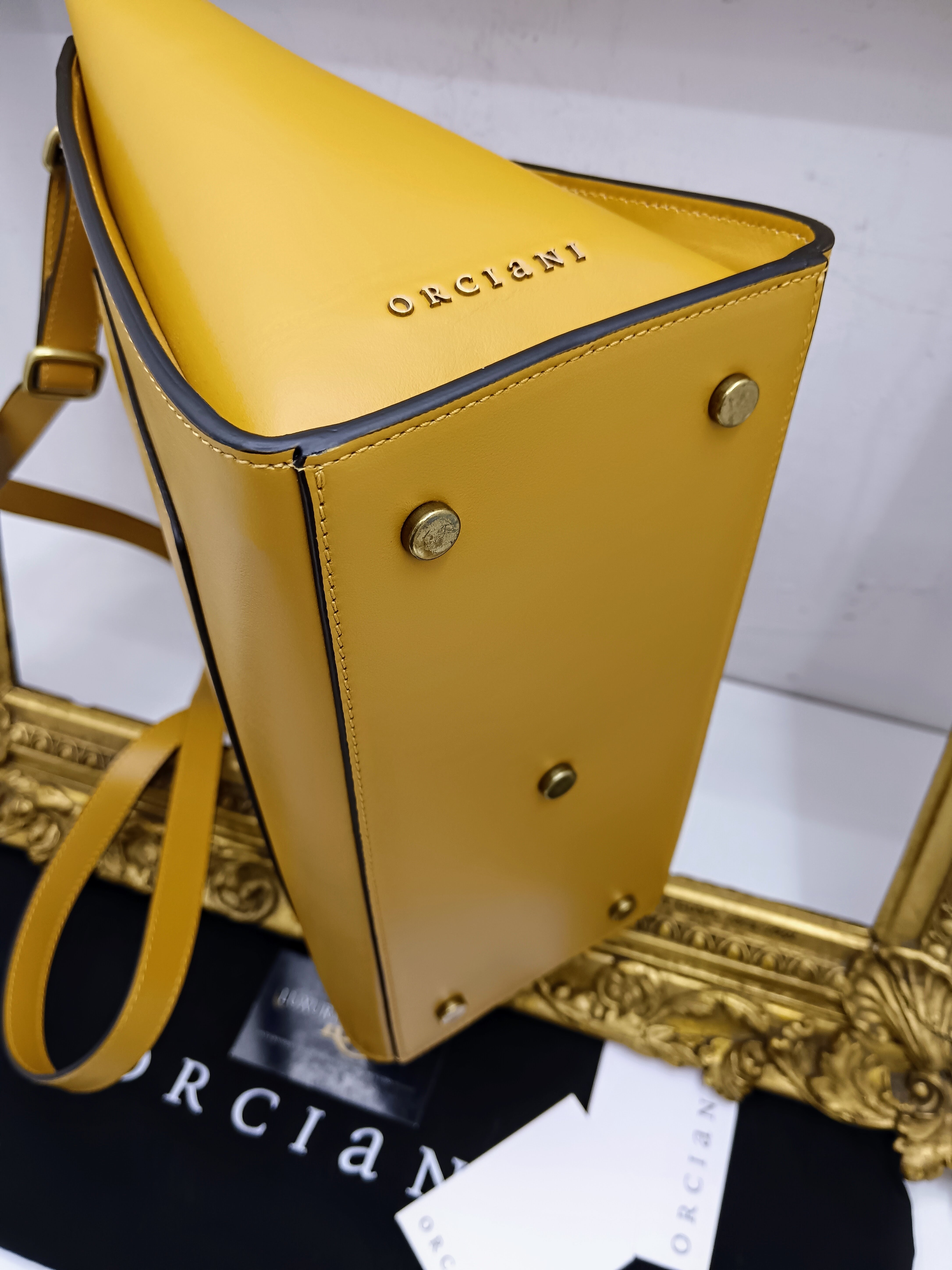 Orciani - Tote Bag “Ofelia Liberty” Media in Pelle Senape NUOVA Full Set