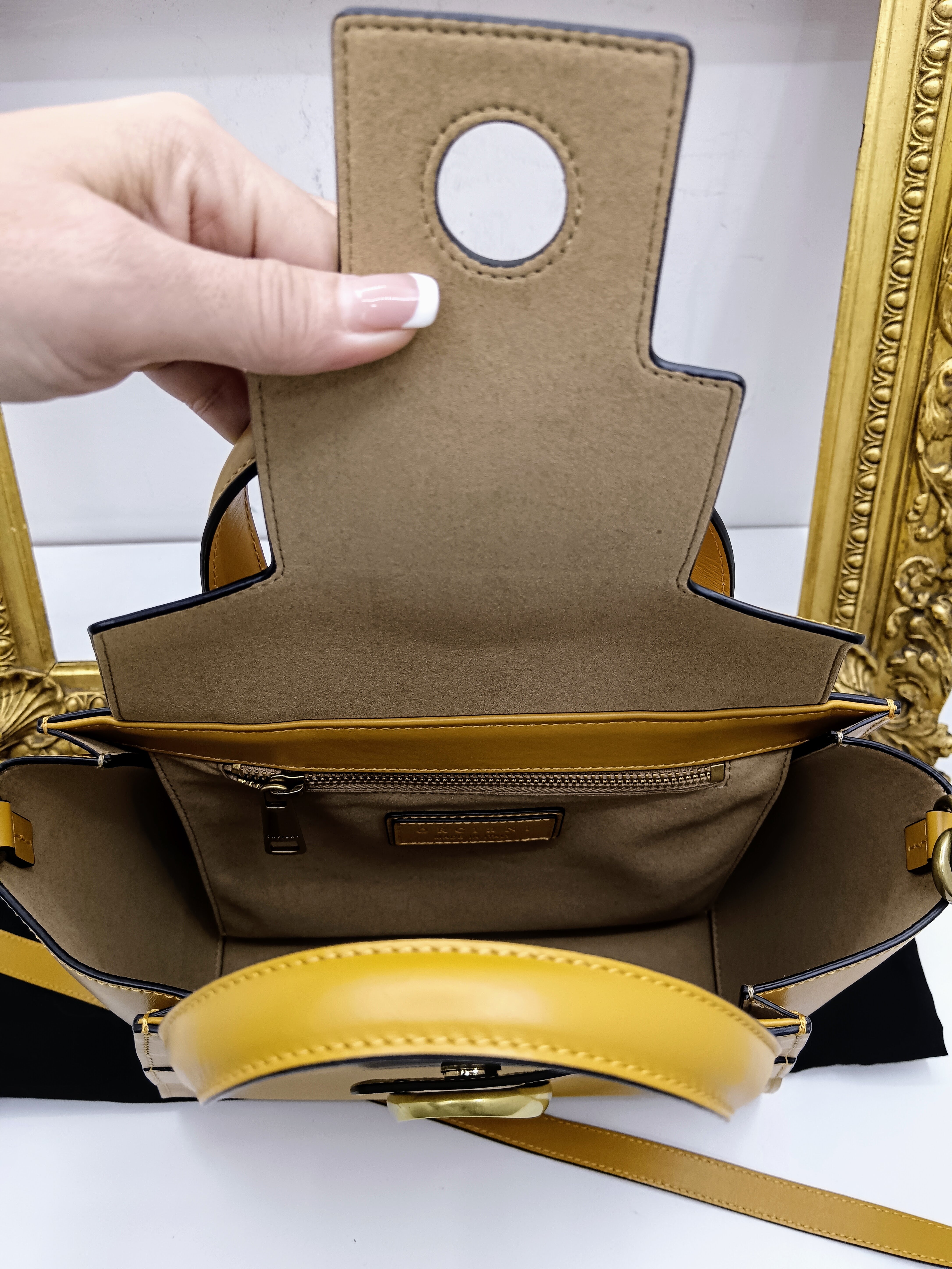 Orciani - Tote Bag “Ofelia Liberty” Media in Pelle Senape NUOVA Full Set