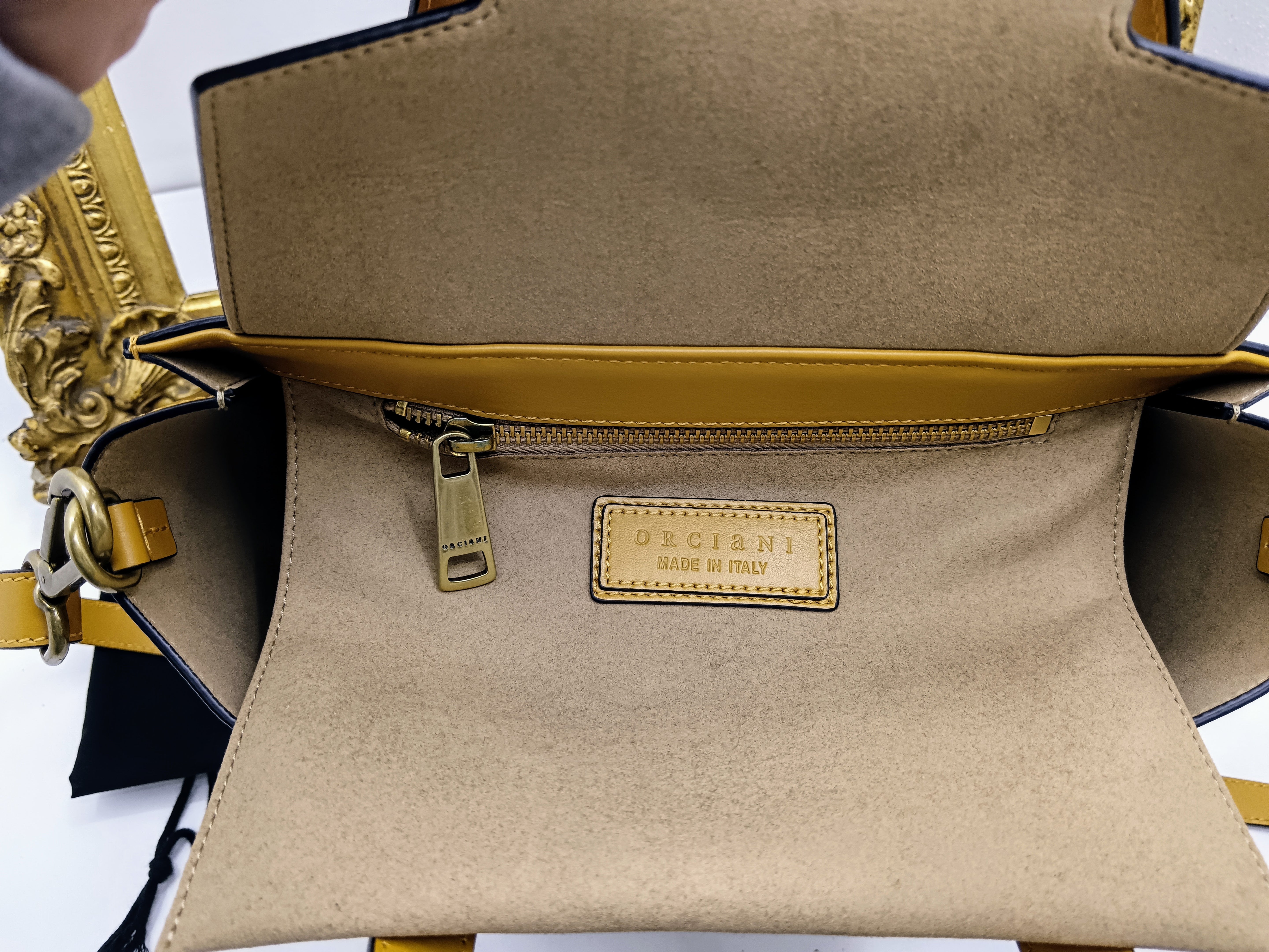 Orciani - Tote Bag “Ofelia Liberty” Media in Pelle Senape NUOVA Full Set