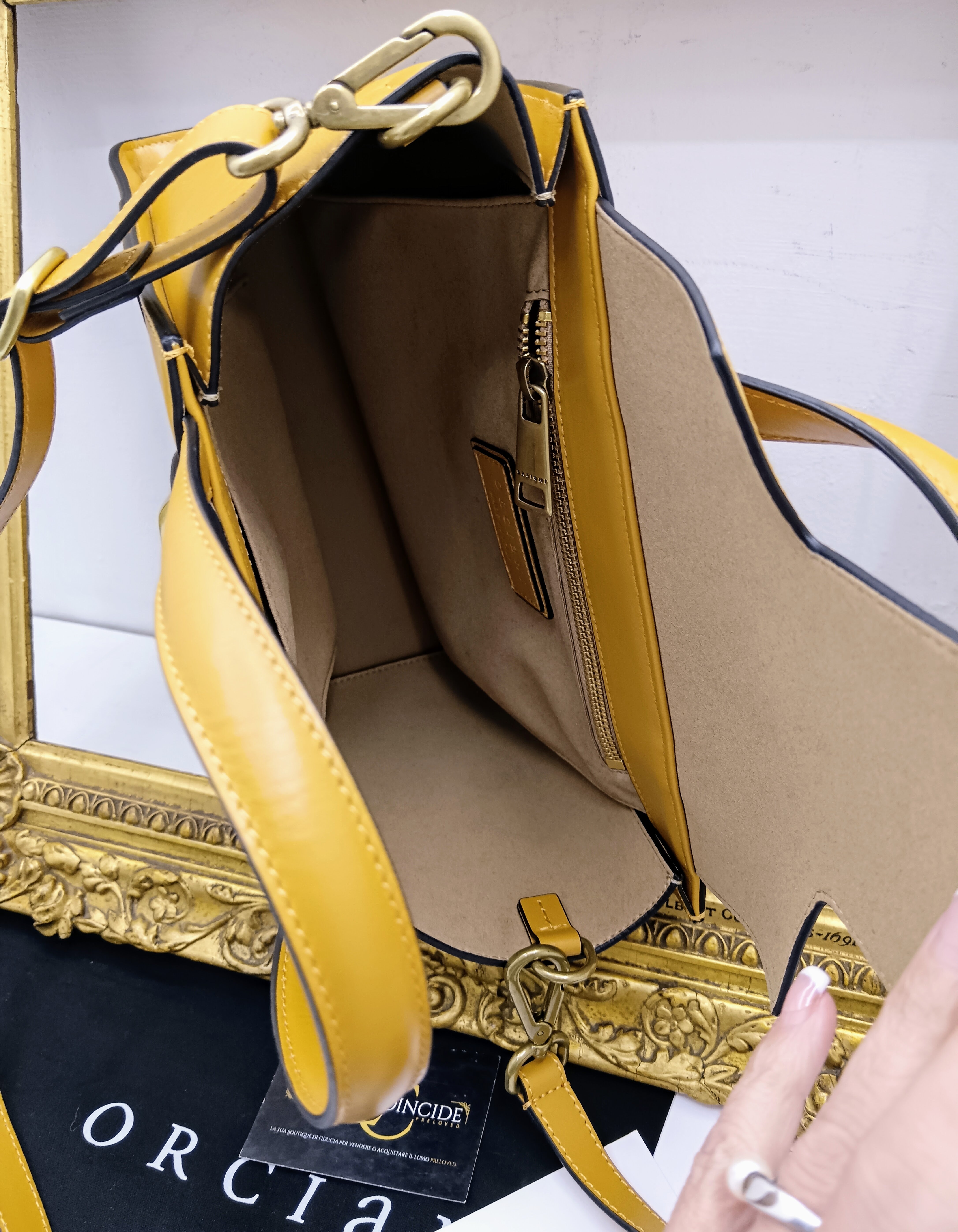 Orciani - Tote Bag “Ofelia Liberty” Media in Pelle Senape NUOVA Full Set