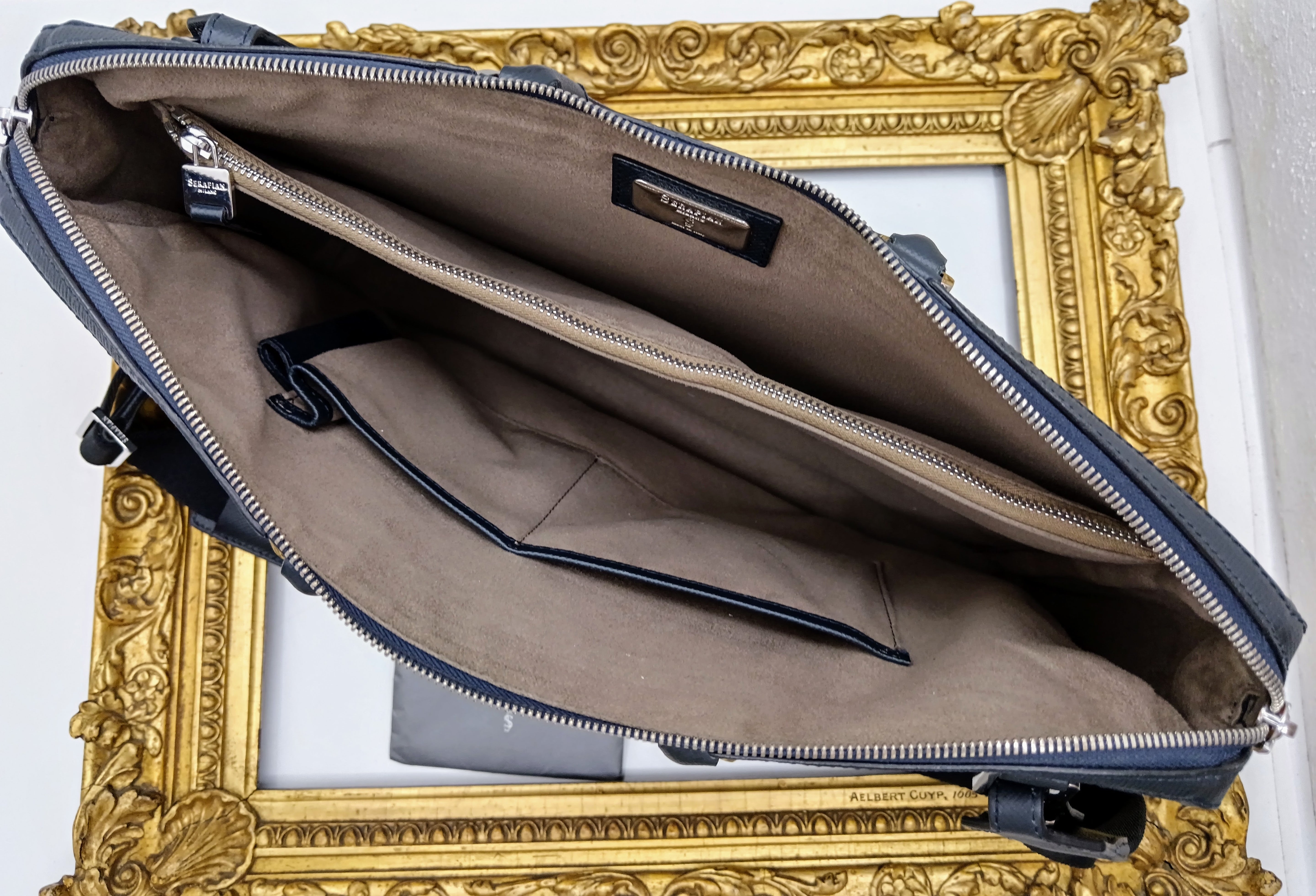 Serapian - Valigetta Cartella Business Slim in Pelle Cachemire Blu notte