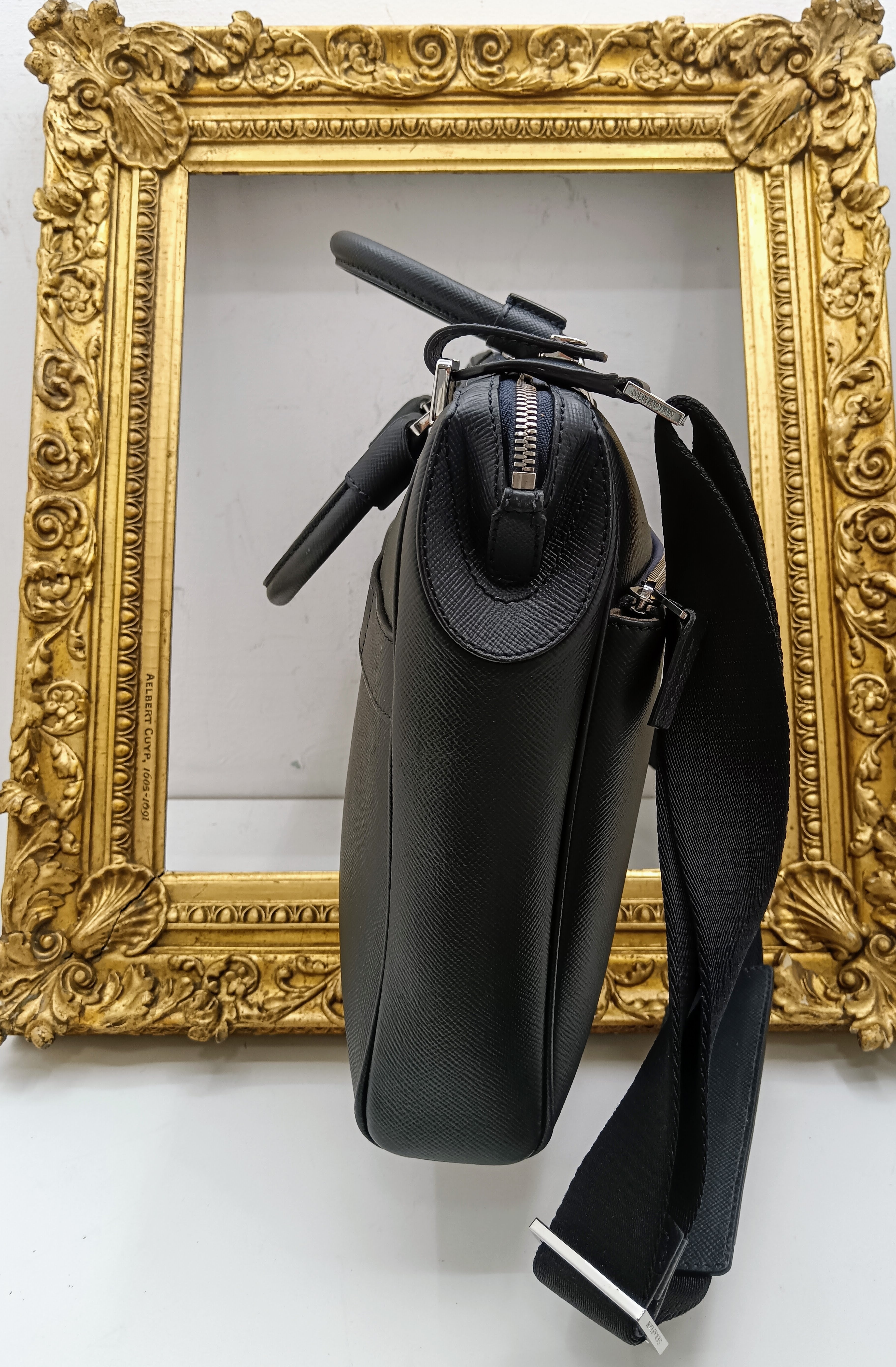 Serapian - Valigetta Cartella Business Slim in Pelle Cachemire Blu notte