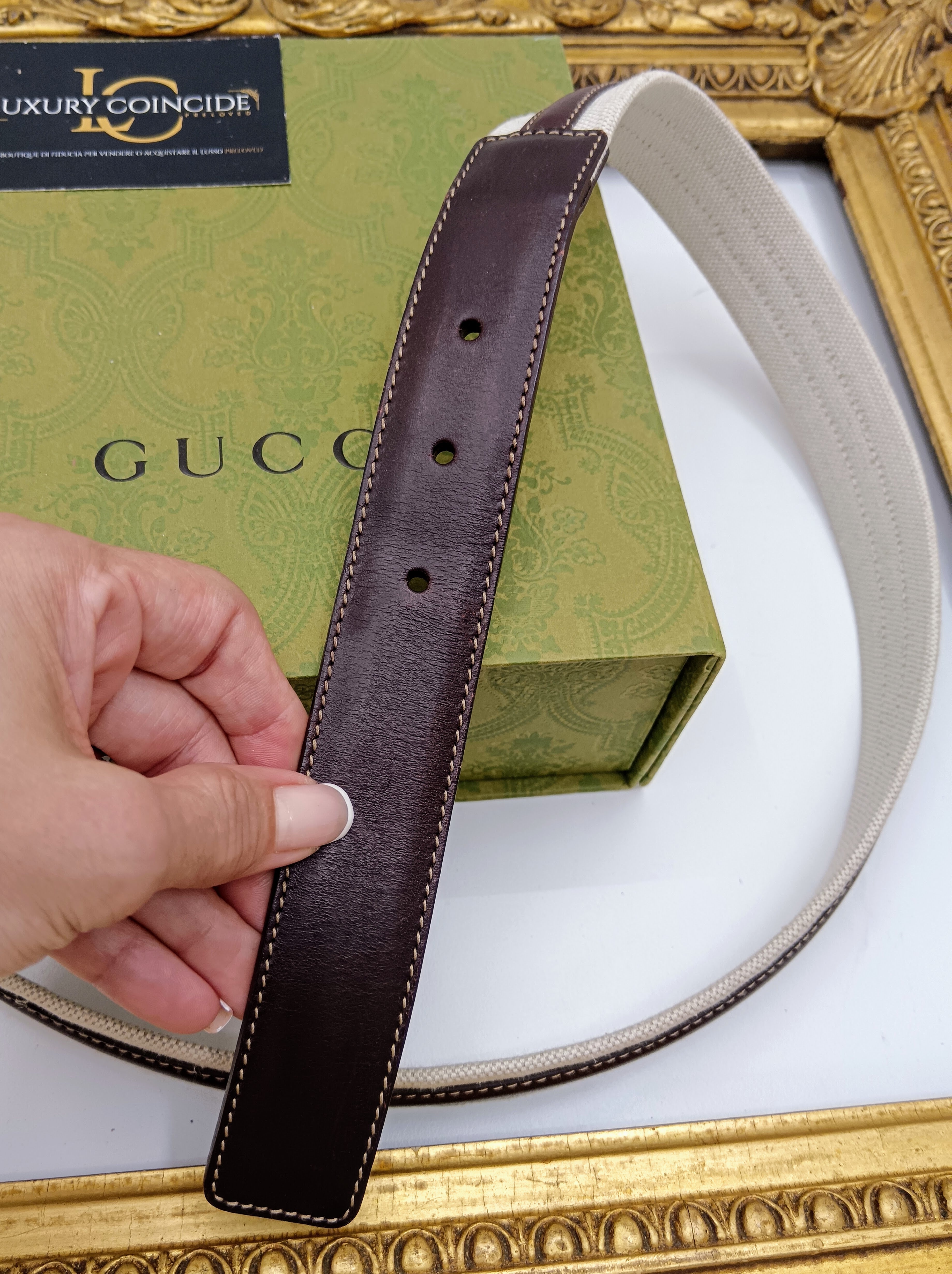Gucci – Cintura bicolore unisex pelle e tessuto misura 85-34