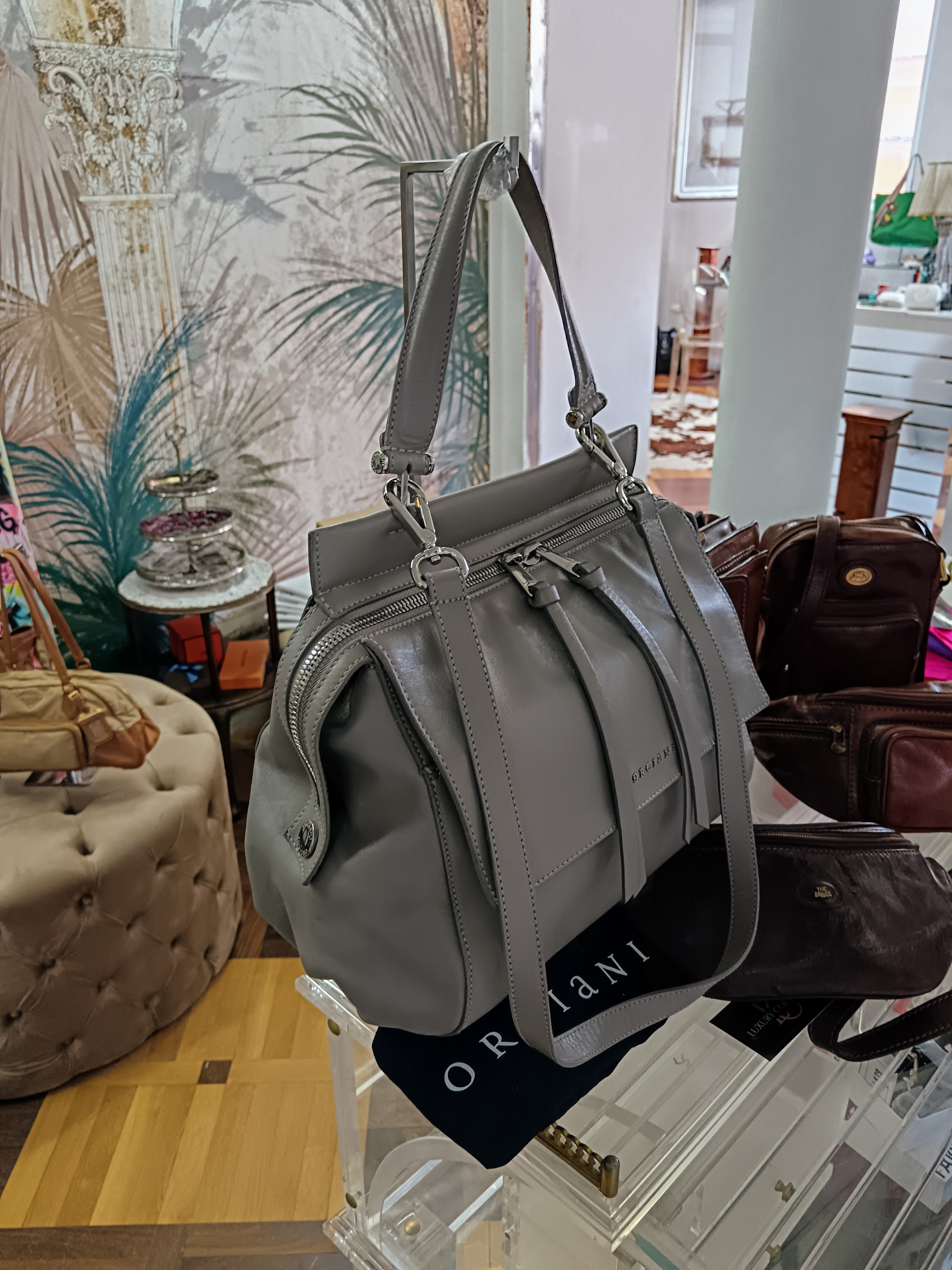 Orciani – Borsa “Sveva Notturno” media in pelle grigio perla