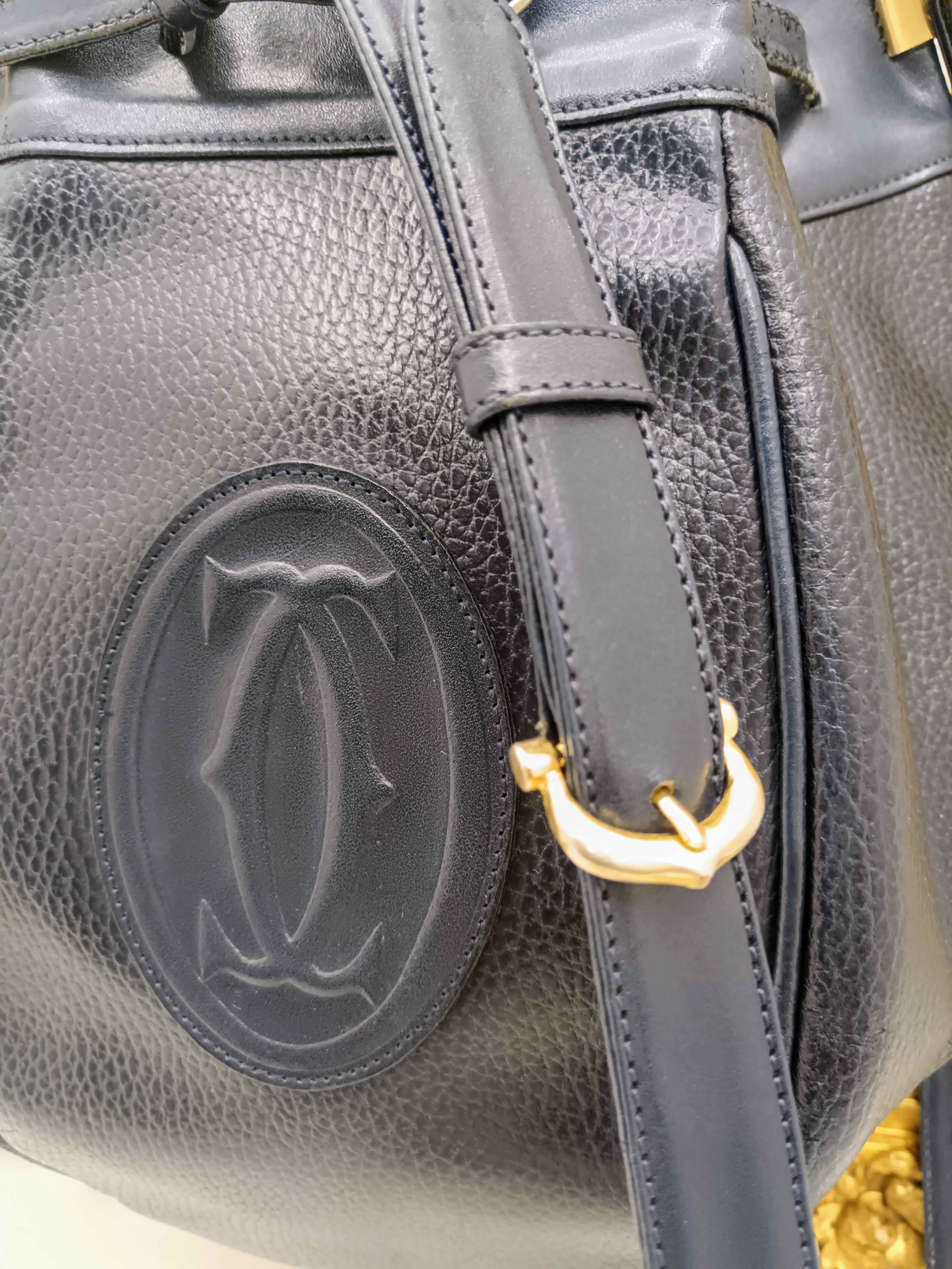 Cartier – Borsa a Secchiello Double-Face in Pelle Blu Vintage