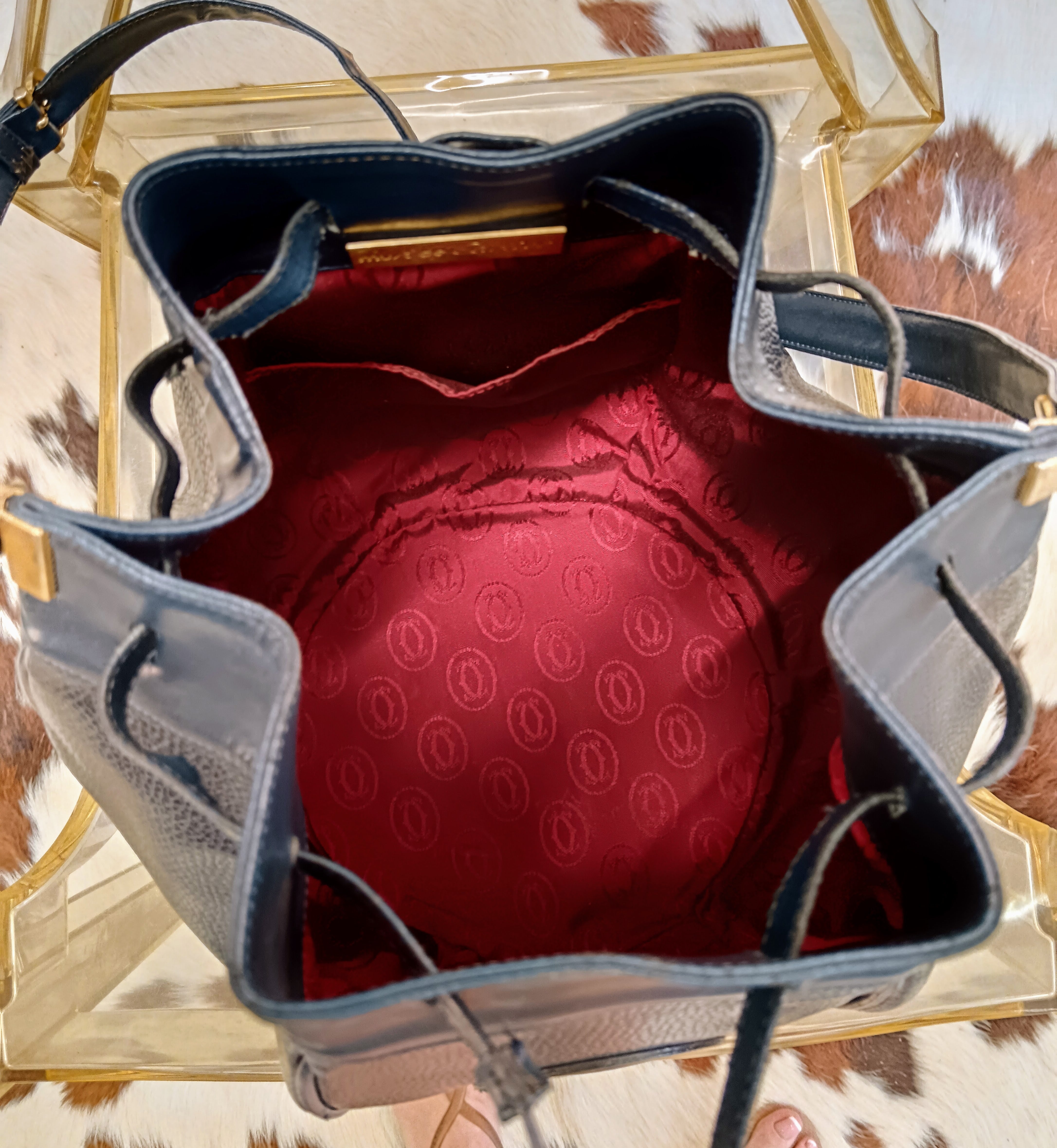 Cartier – Borsa a Secchiello Double-Face in Pelle Blu Vintage