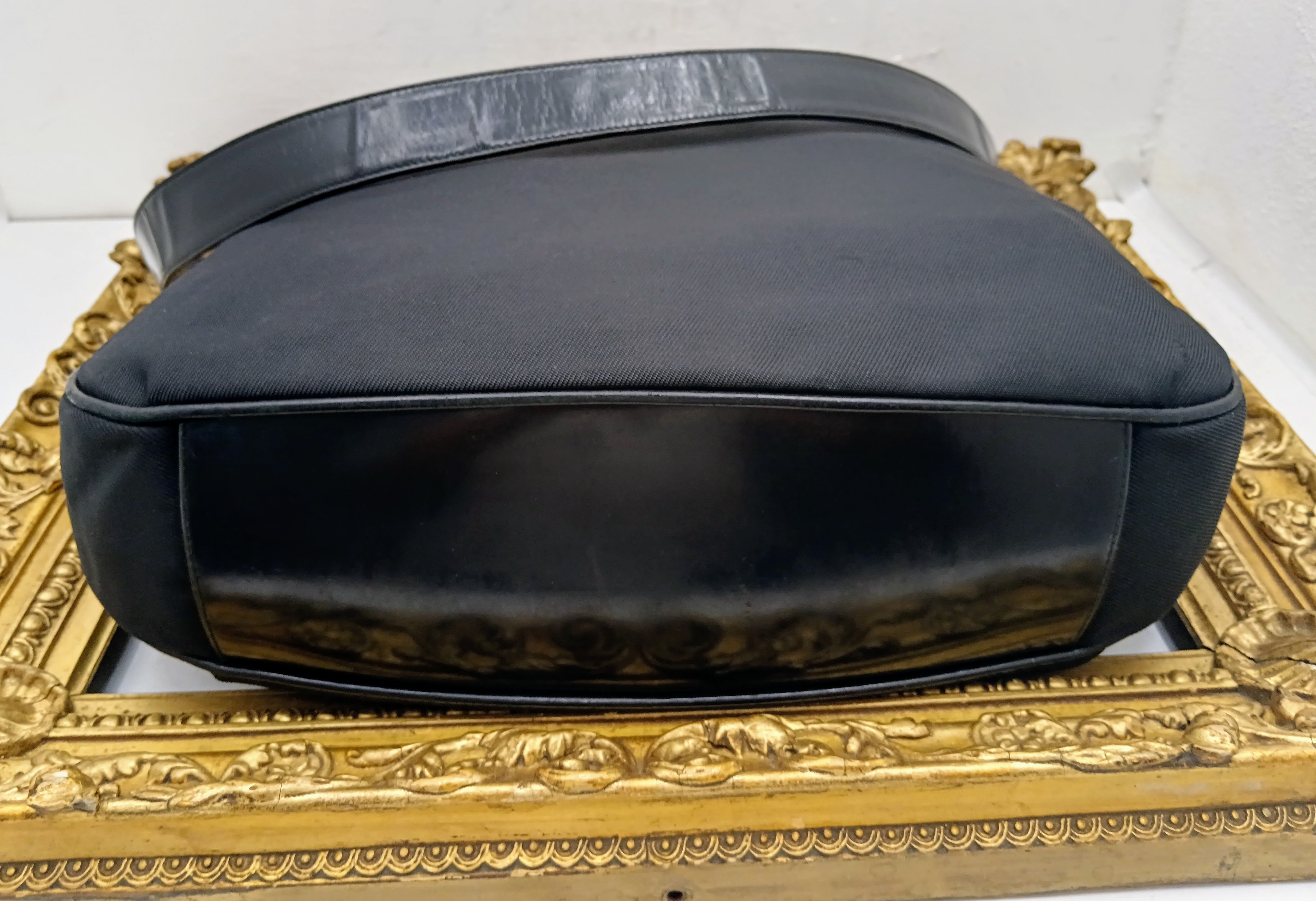 Gucci – Borsa a spalla Bamboo in tessuto e pelle nera Vintage