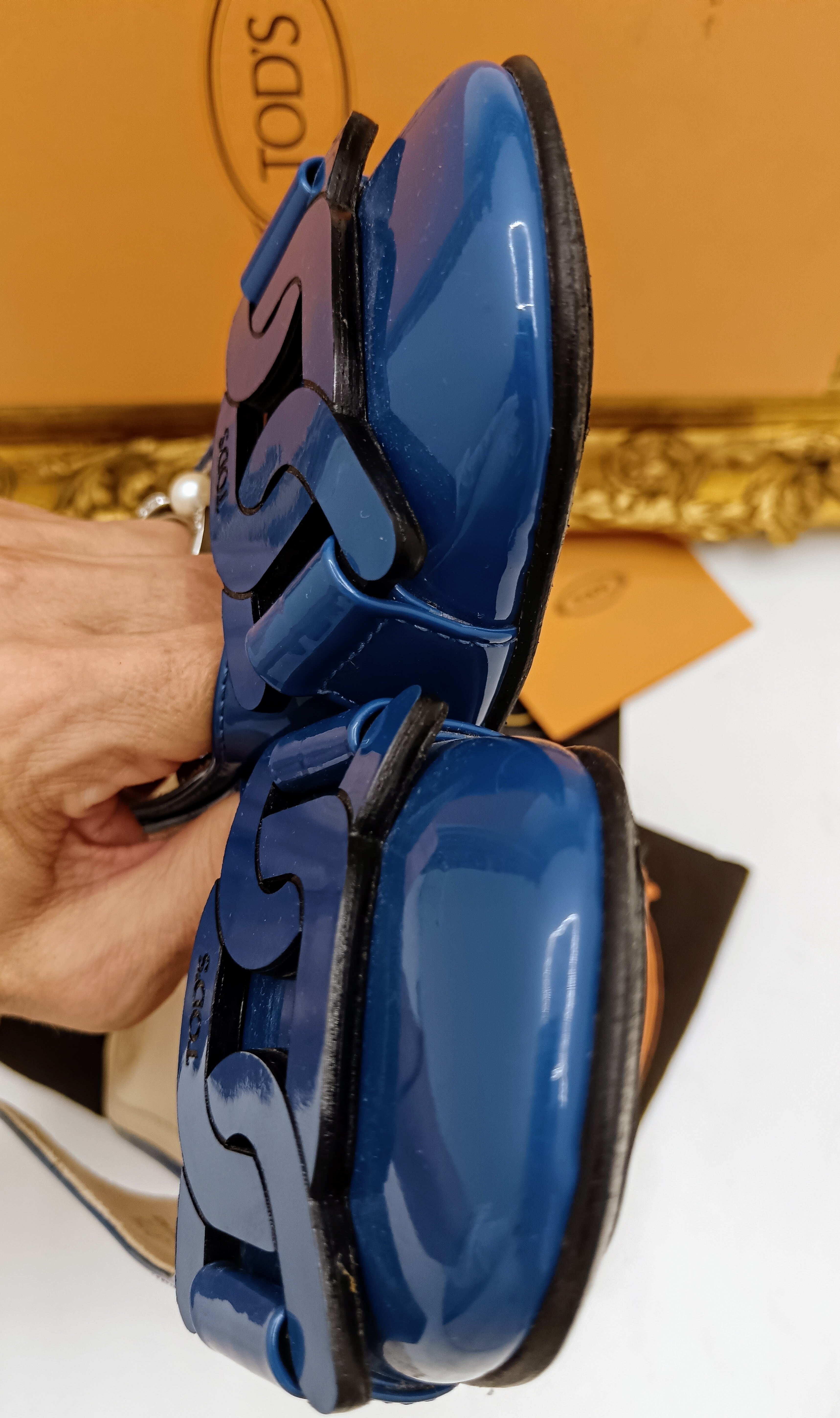 Tod’s - Slingback Kate Sandali Catena Vernice Bluette