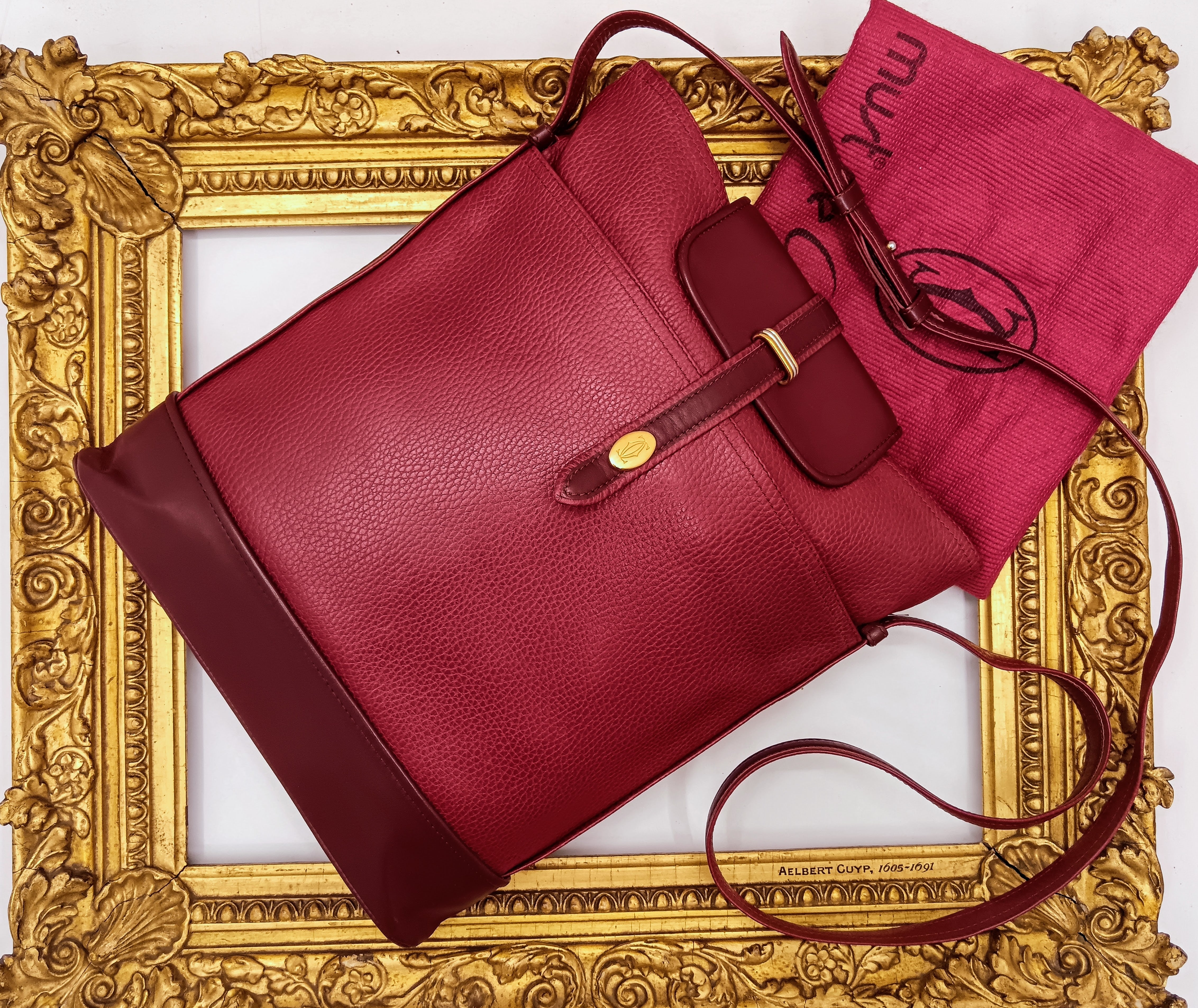 Cartier – Secchiello ovale in pelle bicolore Bordeaux, vintage