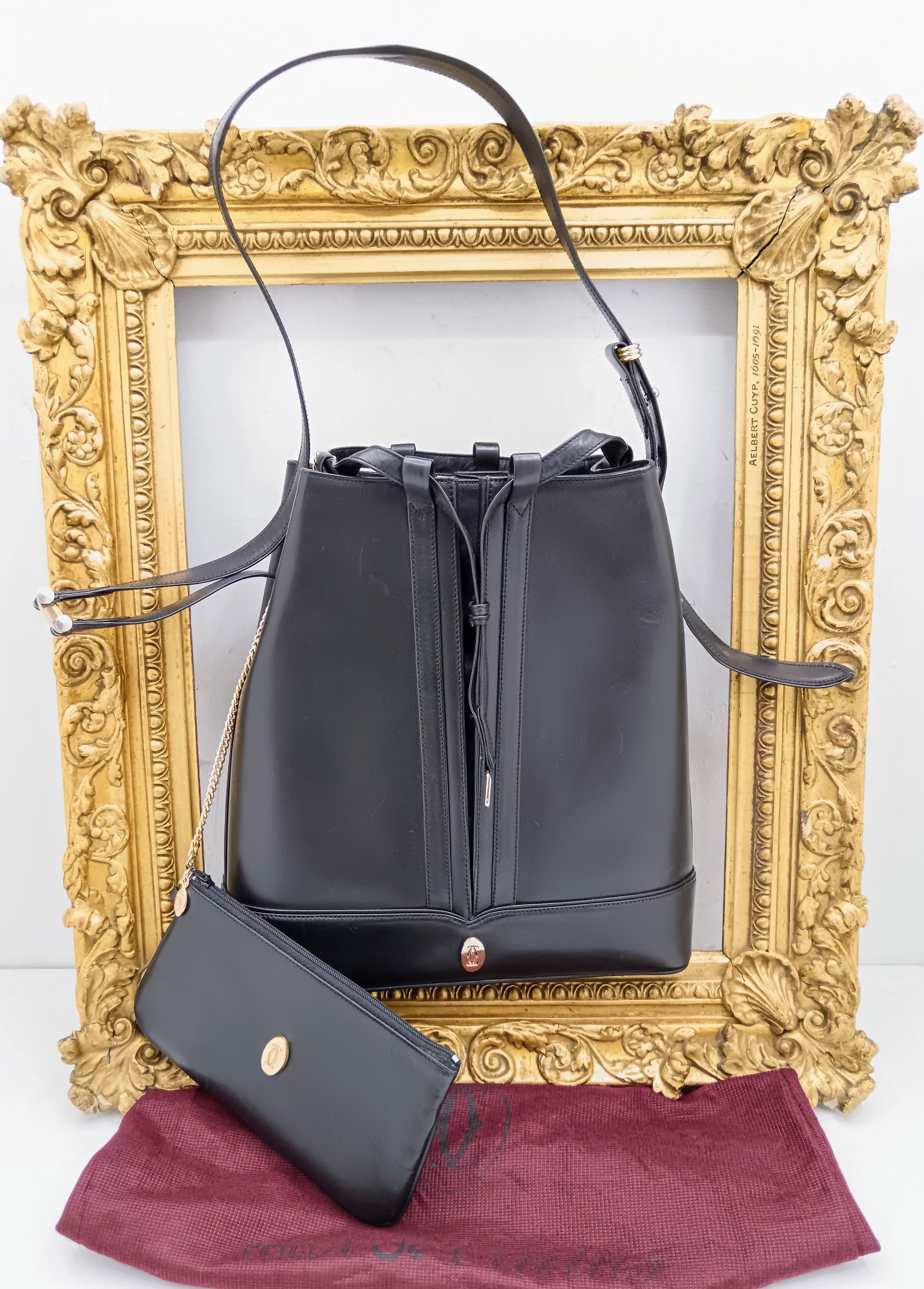 Cartier - Secchiello Ovale con Pochette Pelle Nera Vintage