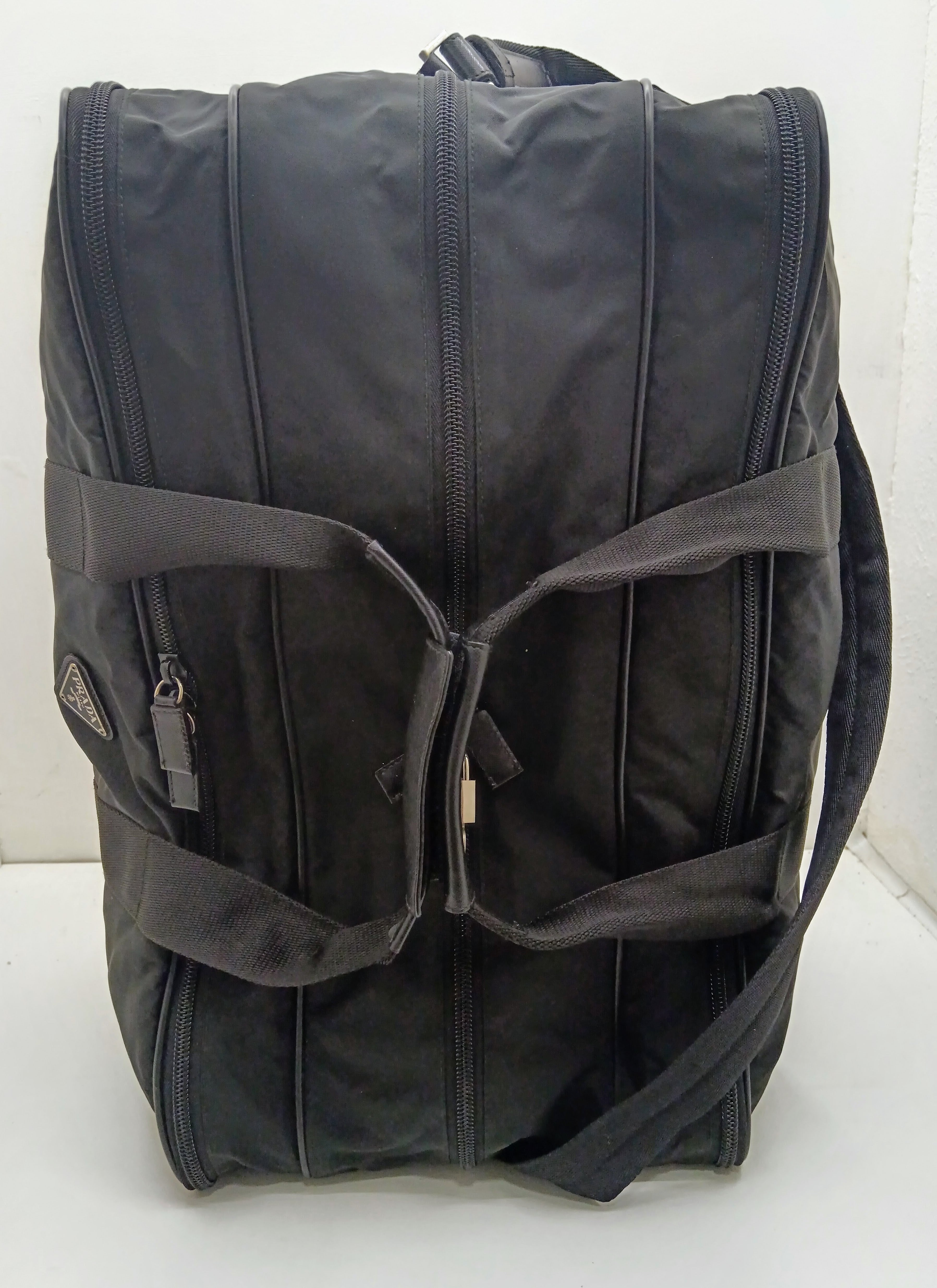 Prada - Borsone da Viaggio/Valigia a Tracolla 3 Scomparti Nylon Nero