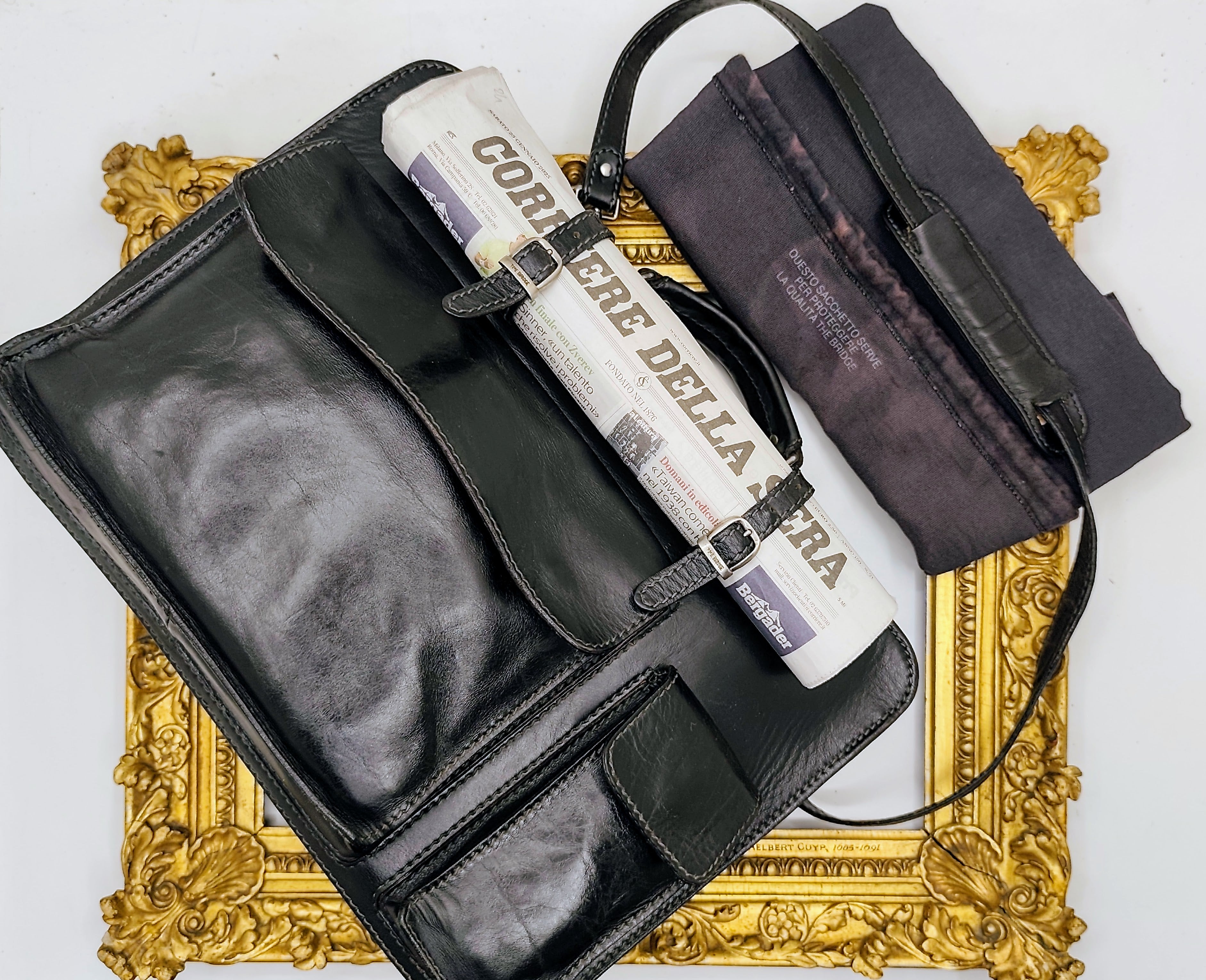 The Bridge – Cartella Porta Ombrello Pelle Nera Linea Story Vintage