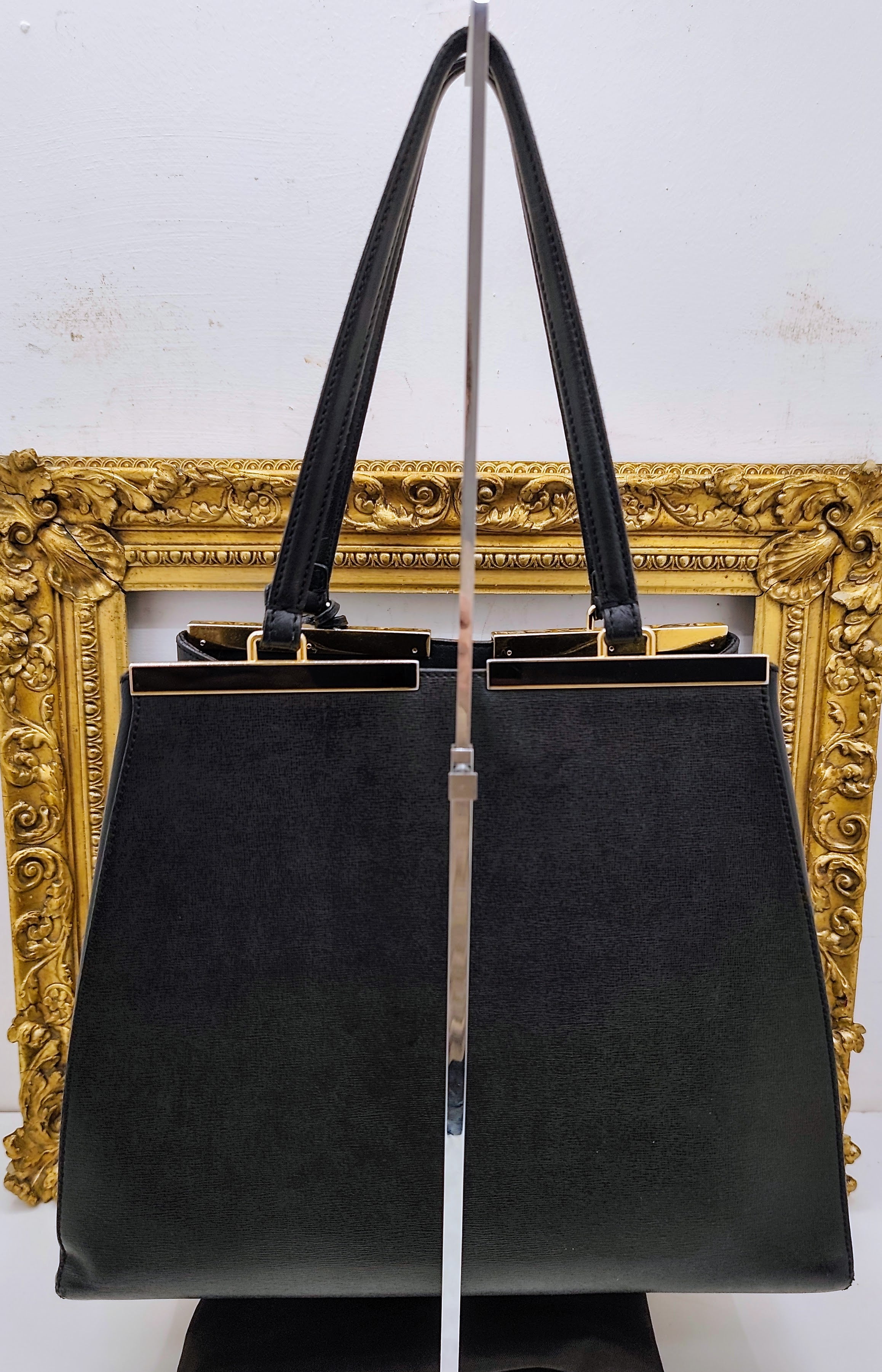 Fendi – 3 Jours Grande Tote Bag in Pelle di Vitello Blu Scuro e Nero