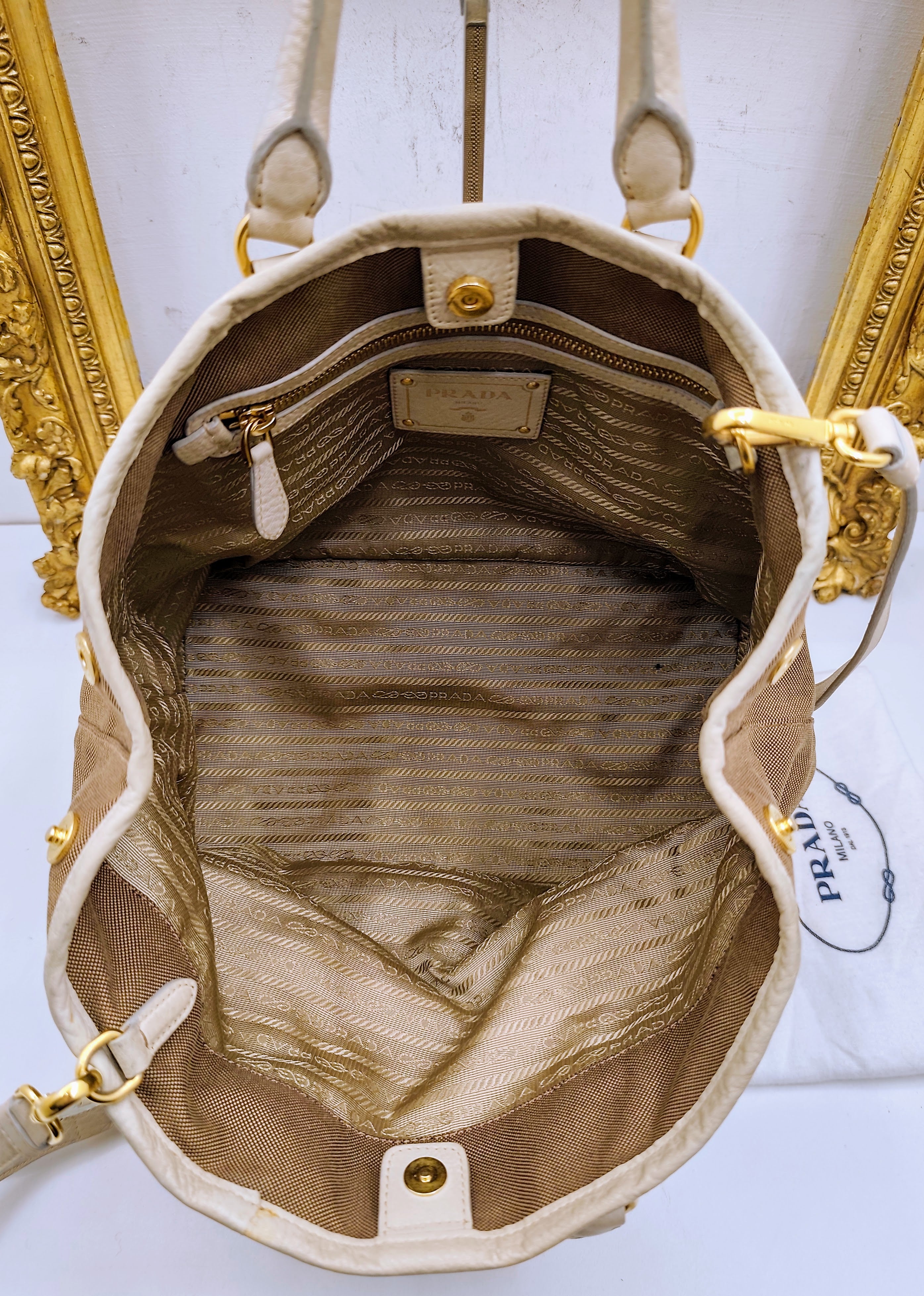 Prada - Tote Bag Shopper Media Canapa Jacquard Beige e Avorio