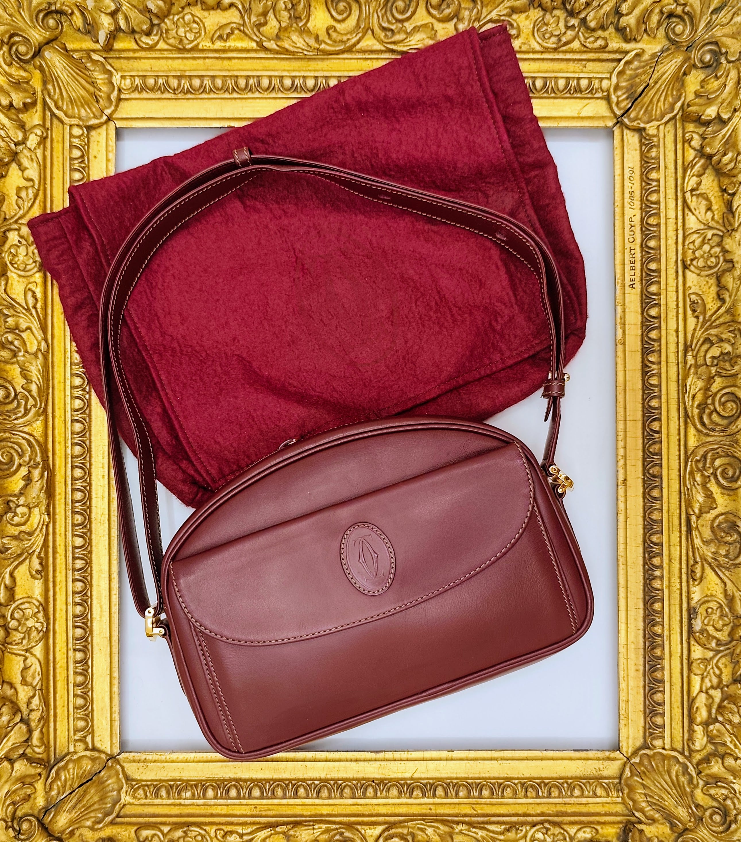 Cartier – Borsetta Elegante a Spalla Pelle Bordeaux Vintage