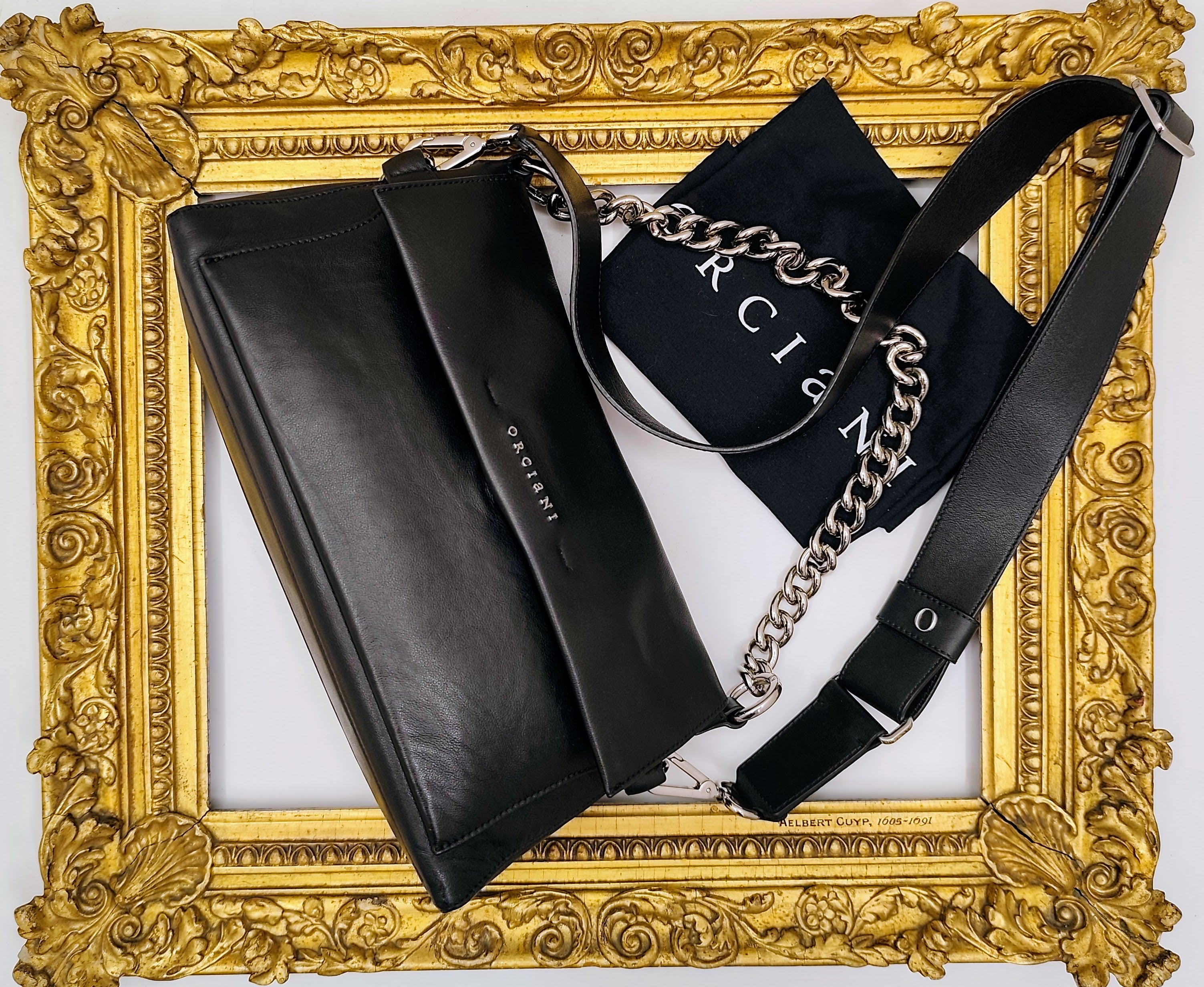 Orciani – Missy Longuette Soft Borsa a Spalla Pelle Nera con Catena e Tracolla