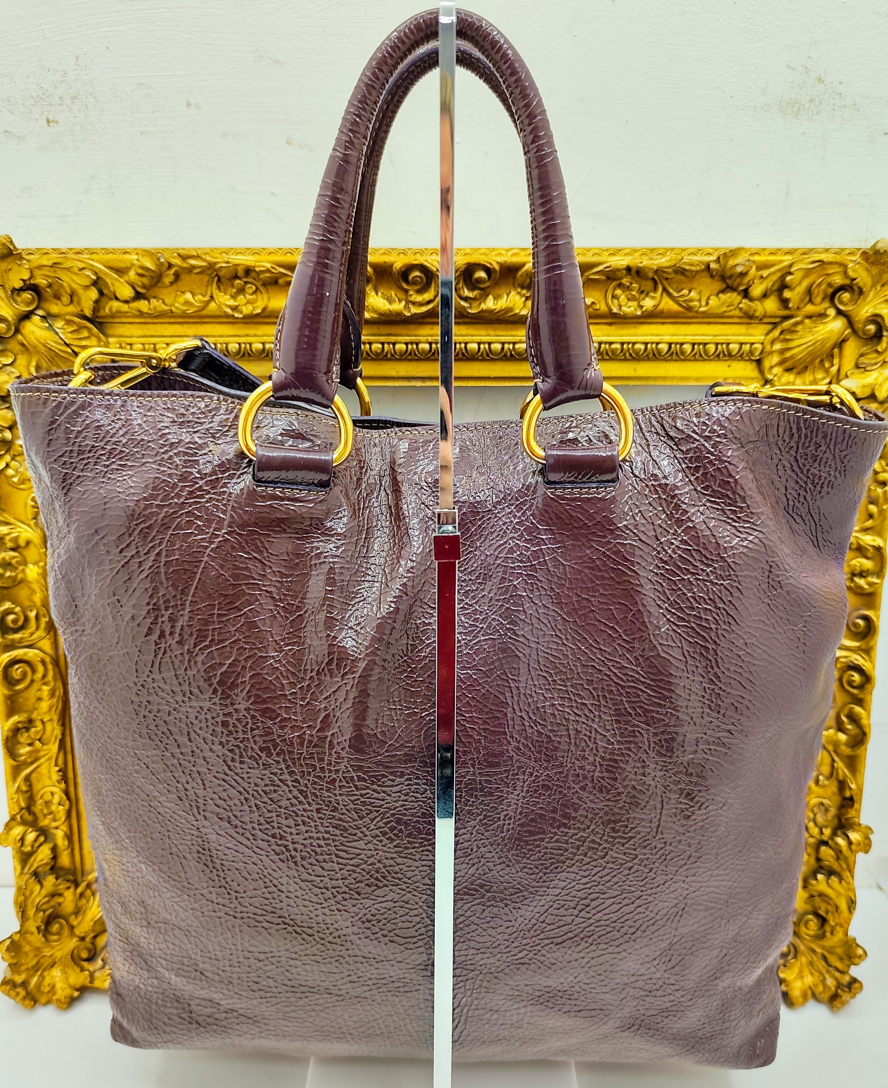 Prada – Shopper in Pelle Vernice Effetto Stropicciato