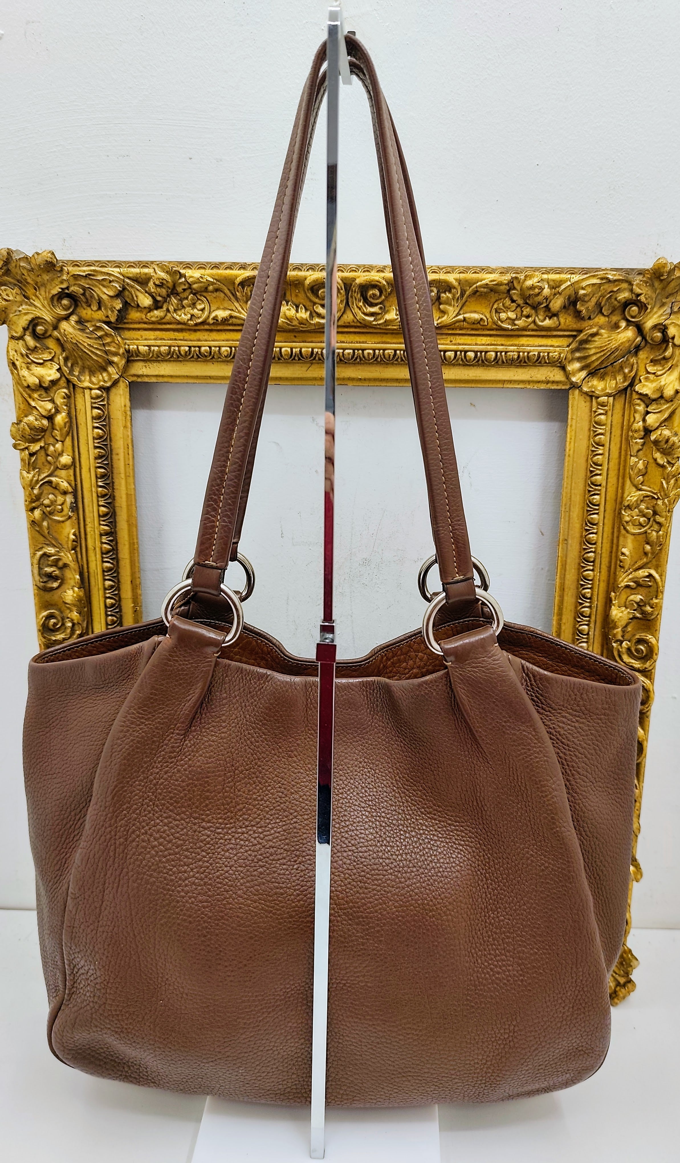 Prada - Borsa Shopping Spalla in Pelle Martellata Marrone