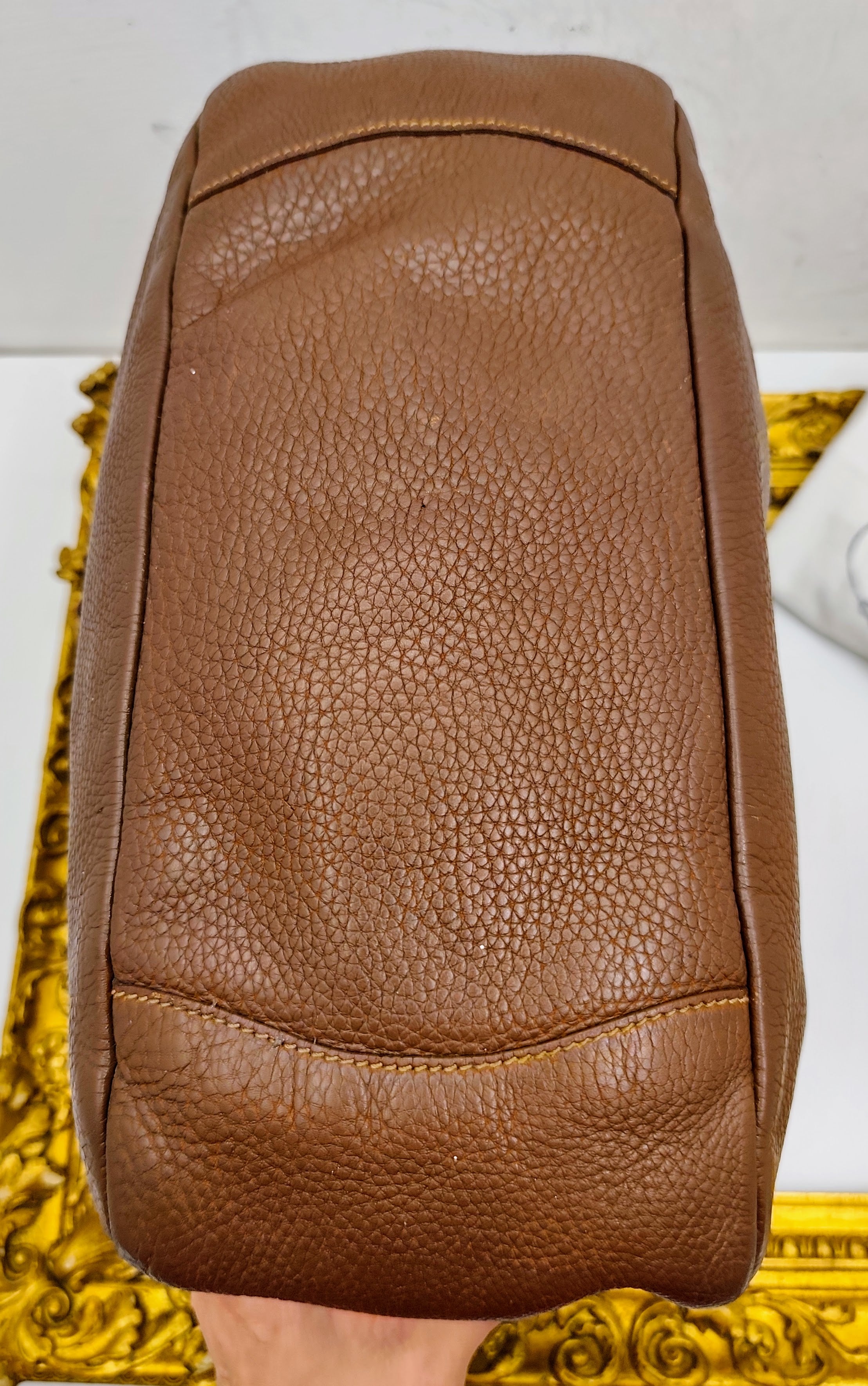 Prada - Borsa Shopping Spalla in Pelle Martellata Marrone